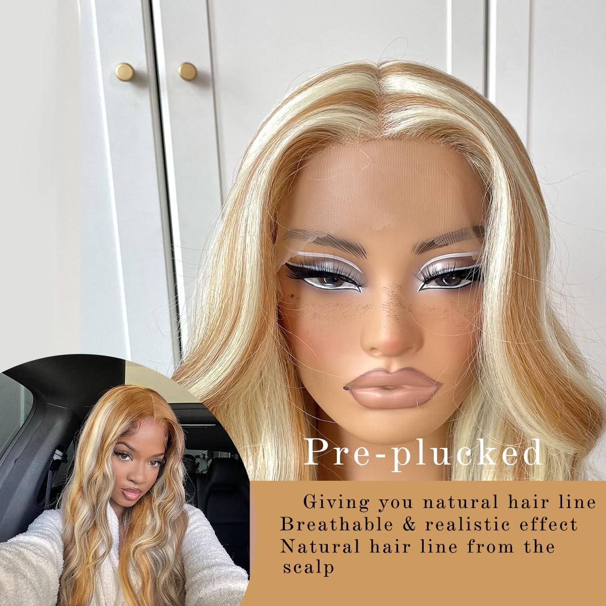Blonde Highlights Lace Front Wig - Pre-Plucked, Glueless, 613 Highlight, Wear And Go HD, Body Wave, Honey Blonde Streak