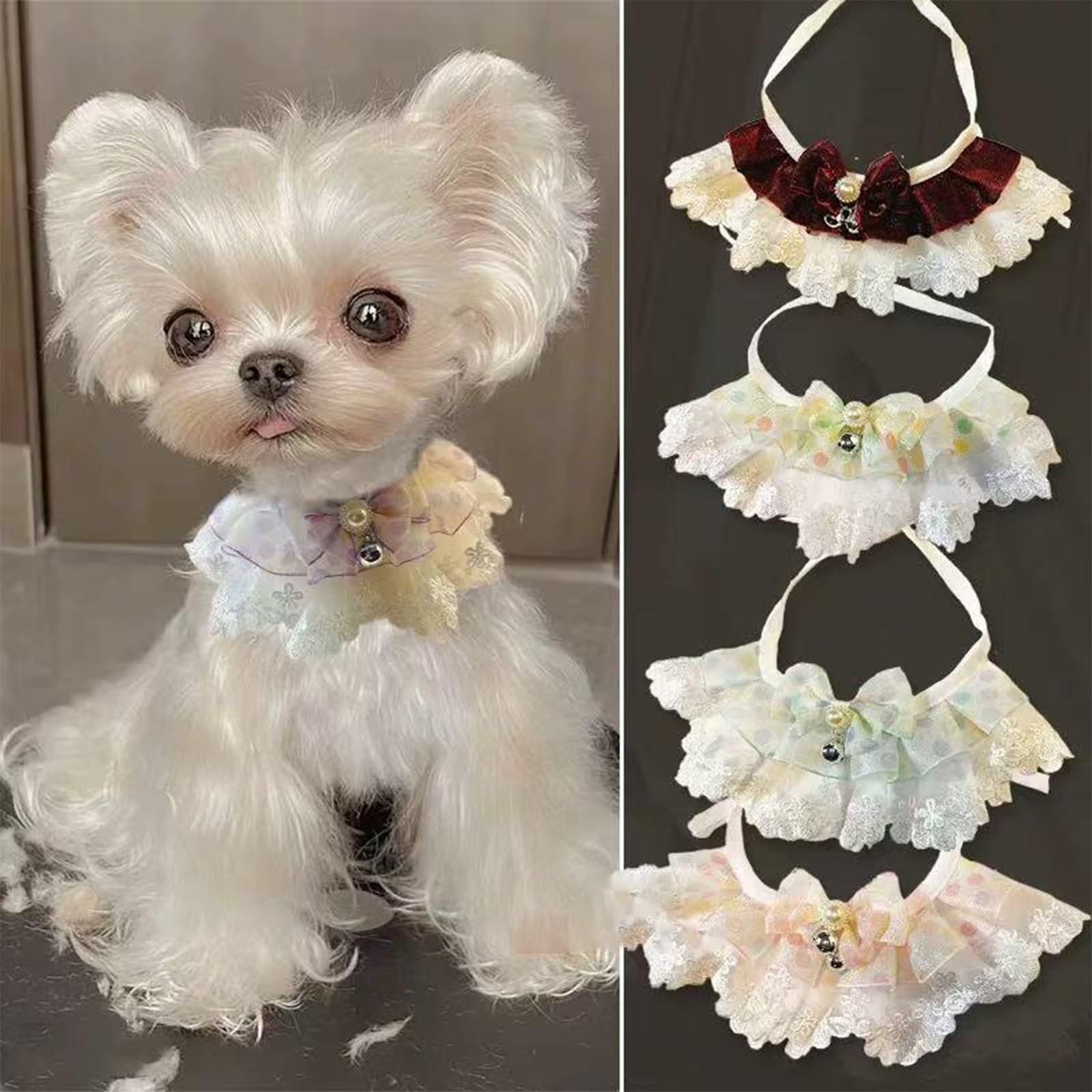 Blue Pet Lace Collar Dog Cat Collar Pet Neck Scarf with Bow for Puppy Cat Costume Supplies M - Image 4
