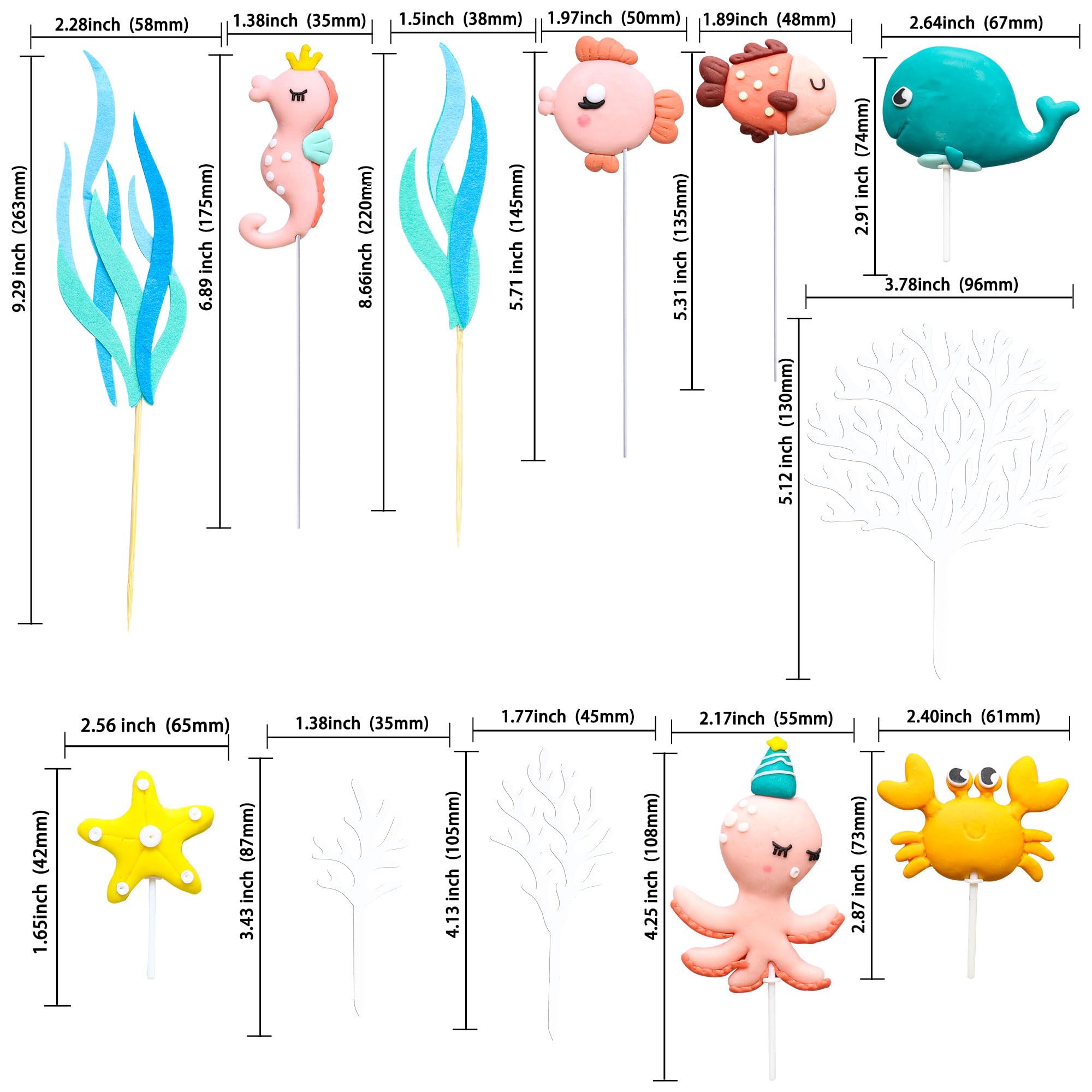 Gyufise 12 Pack Under The Sea Cake Decoration Ocean Animal Devil Fish Crab Dolphin Octopus Seahorse Cake Toppers for Ocean Mermaid Theme Party Supplies Blue - Image 3