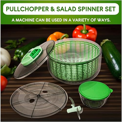 Miniatura 7 de Ensaladera manual con picador de verduras 6 L lechuga, triturador de verduras con cordón de tracción, incluye picador de 0,4 L, diseño compacto para