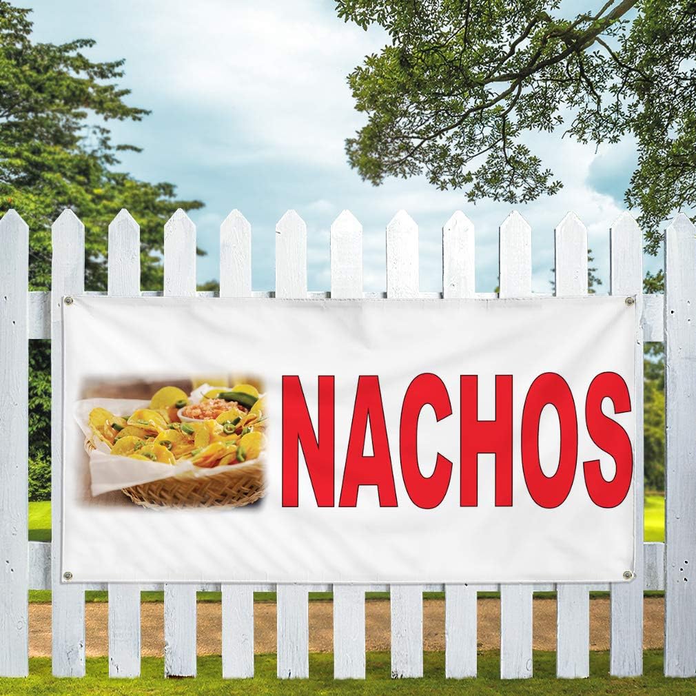 Vinyl Banner Multiple Sizes Nachos Red Food Bar Restaurant Truck Restaurant & Food Outdoor Weatherproof Industrial Yard Signs 4 Grommets 16x40Inches