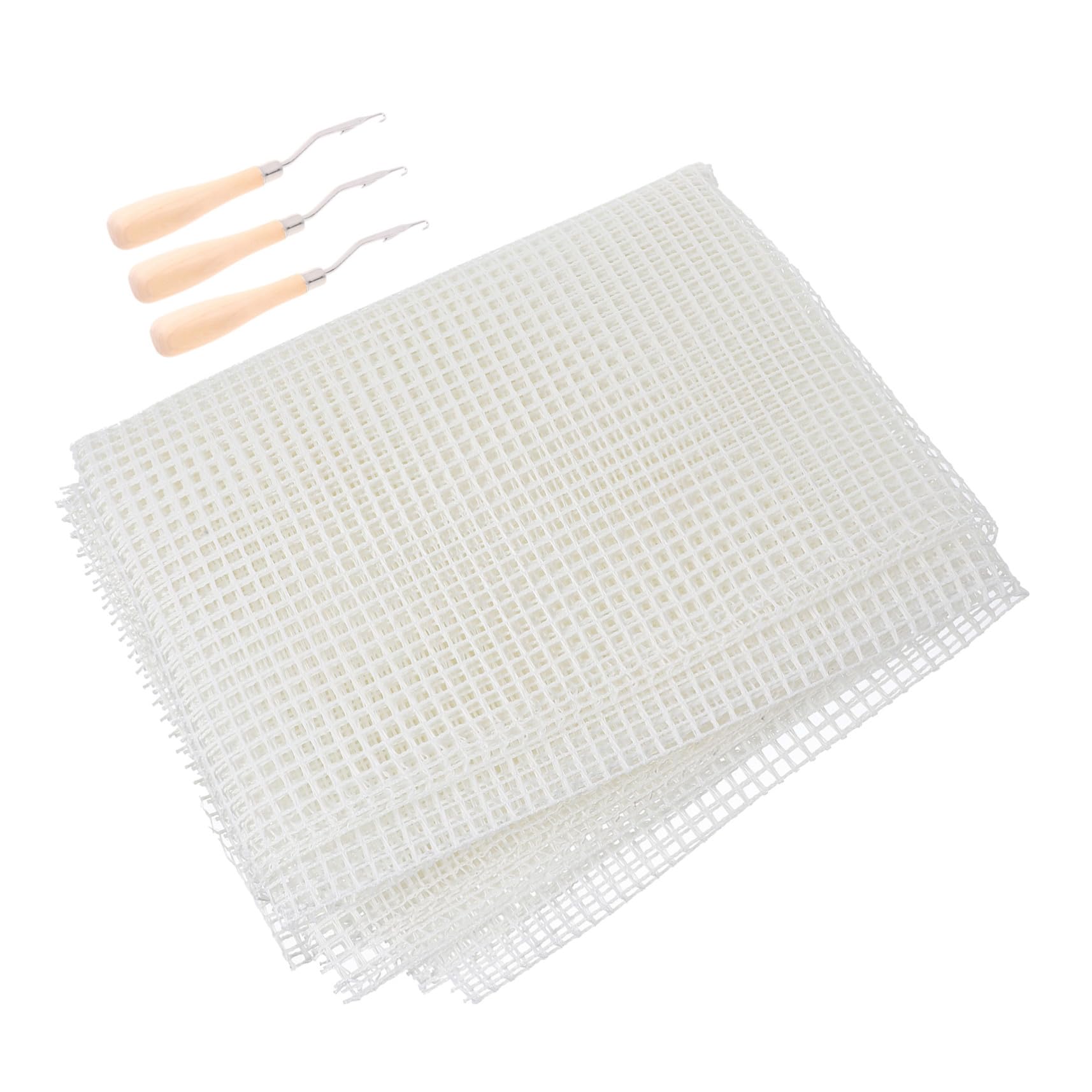 PLAFOPE Latch Hook Mesh Canvas con Ago in Legno per Tappeti e Arazzi DIY Tela Plastica Tagliabile con Struttura Stabile per Lavori di Ricamo e Tessitura Creativa