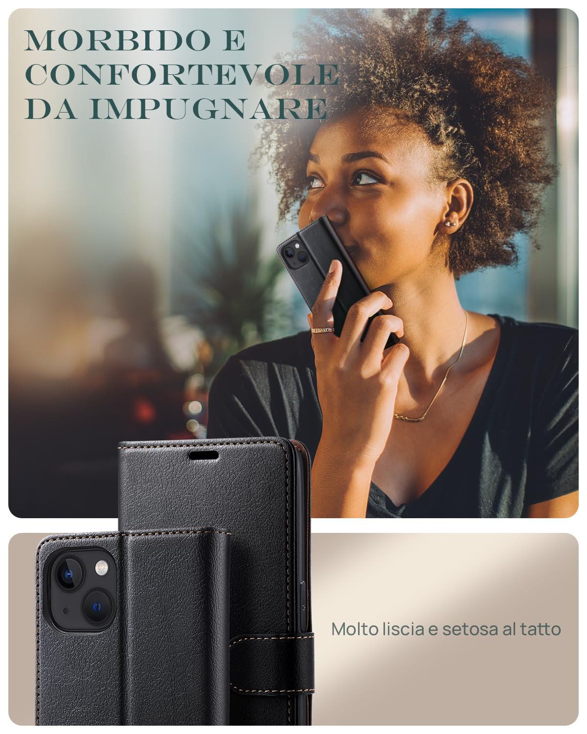 Monweicz Cover Compatibile con IPhone 15, Custodia Portafoglio con Slot per Scheda, Protezione Completa Premium in Pelle PU, Flip Libro Magnetica IPhone 15, Nero