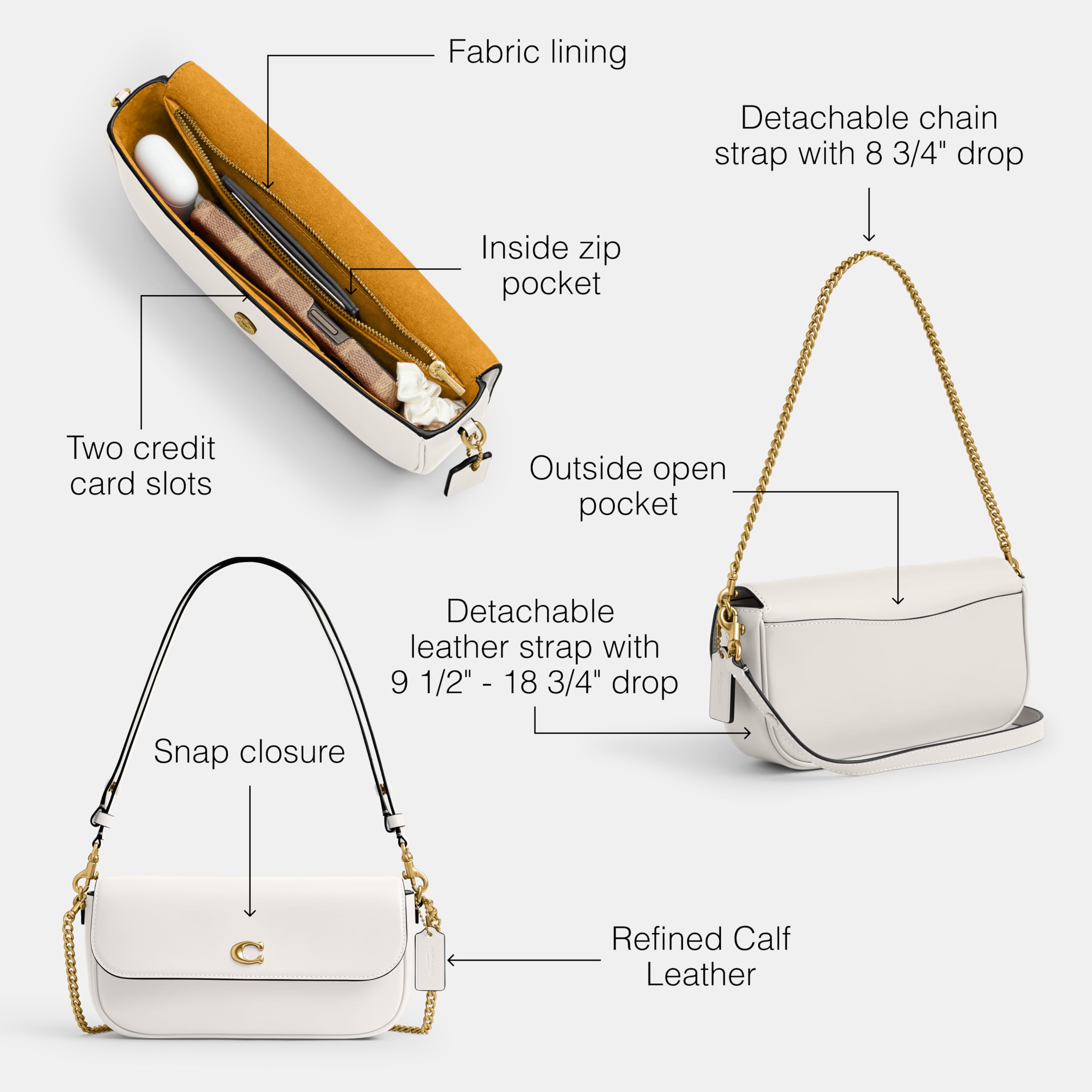 COACH Brook Flap Chain Bag - Bolsa de cadena con solapa esencial Mujer