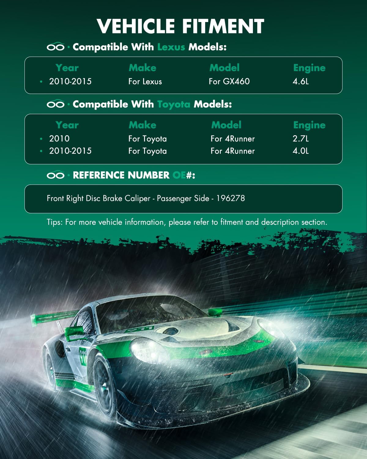 SCITOO Front Right Brake Caliper Without Bracket 196278 Compatible For Lexus For GX460 2010-2015,For Toyota For 4Runner 2010-2015