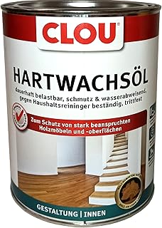 Clou Hartwachsöl farblos: Strapazierfähiges Holzöl für Innenbereiche, 2 in 1 Grundierung & Finish für Arbeitsplatten, Parkett, Treppen & Möbel, 0,75 L
