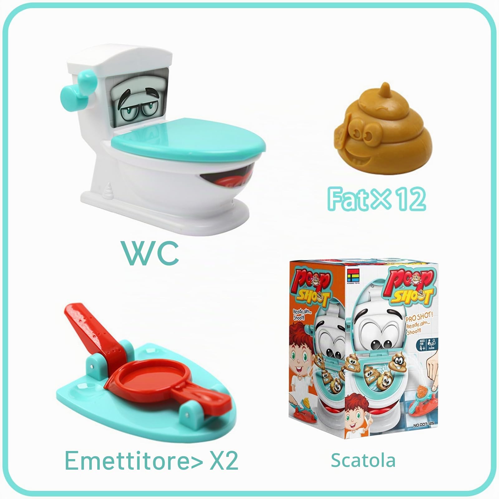 POPOYU Gioco per WC, allarme Kacka, giocattolo divertente per la famiglia, con 12 cacce e 2 lanciatori