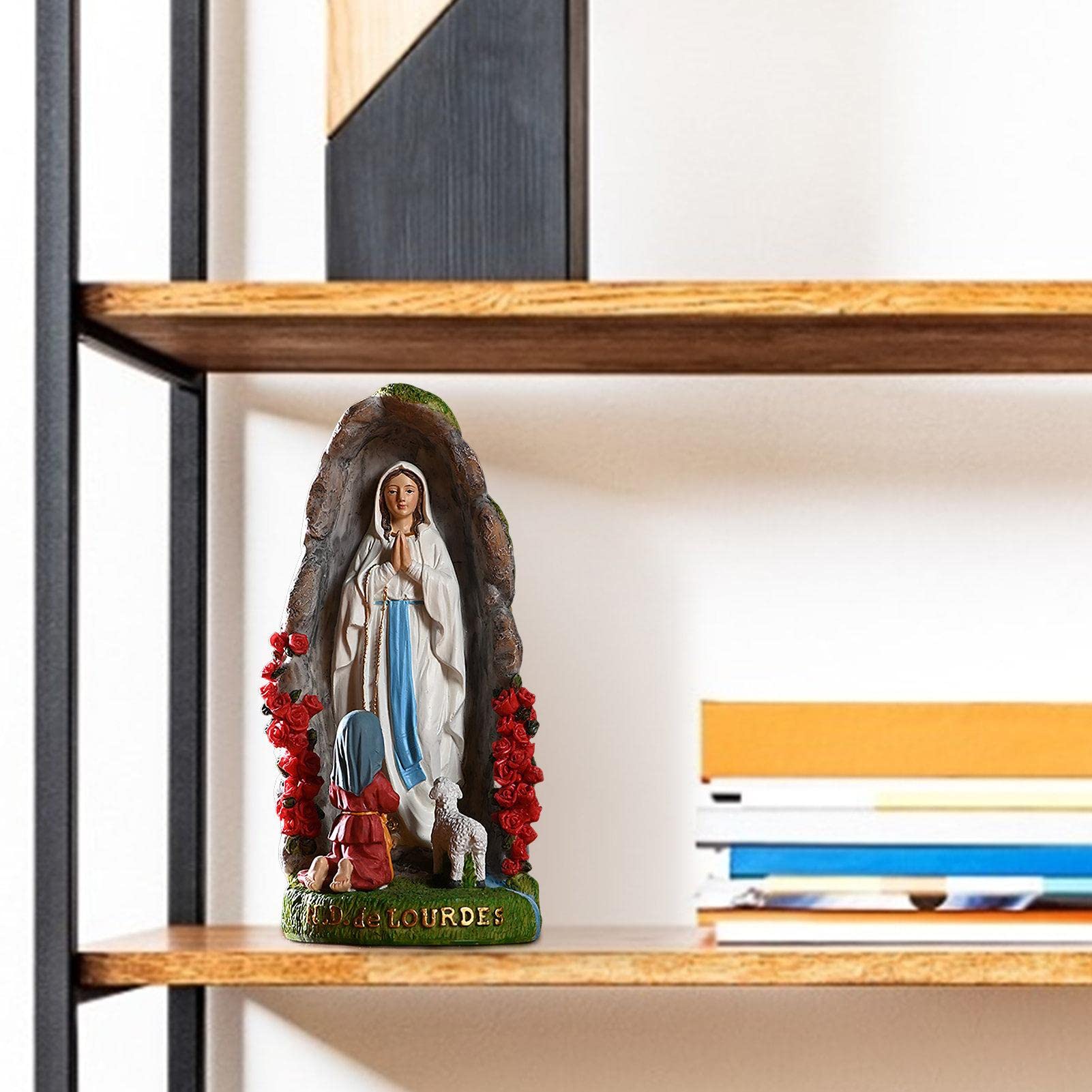 Statue Vierge Marie De Lourdes Avec Bernadette - Sculpture En Résine Peinte Main, 19,8 Cm - Décoration Religieuse