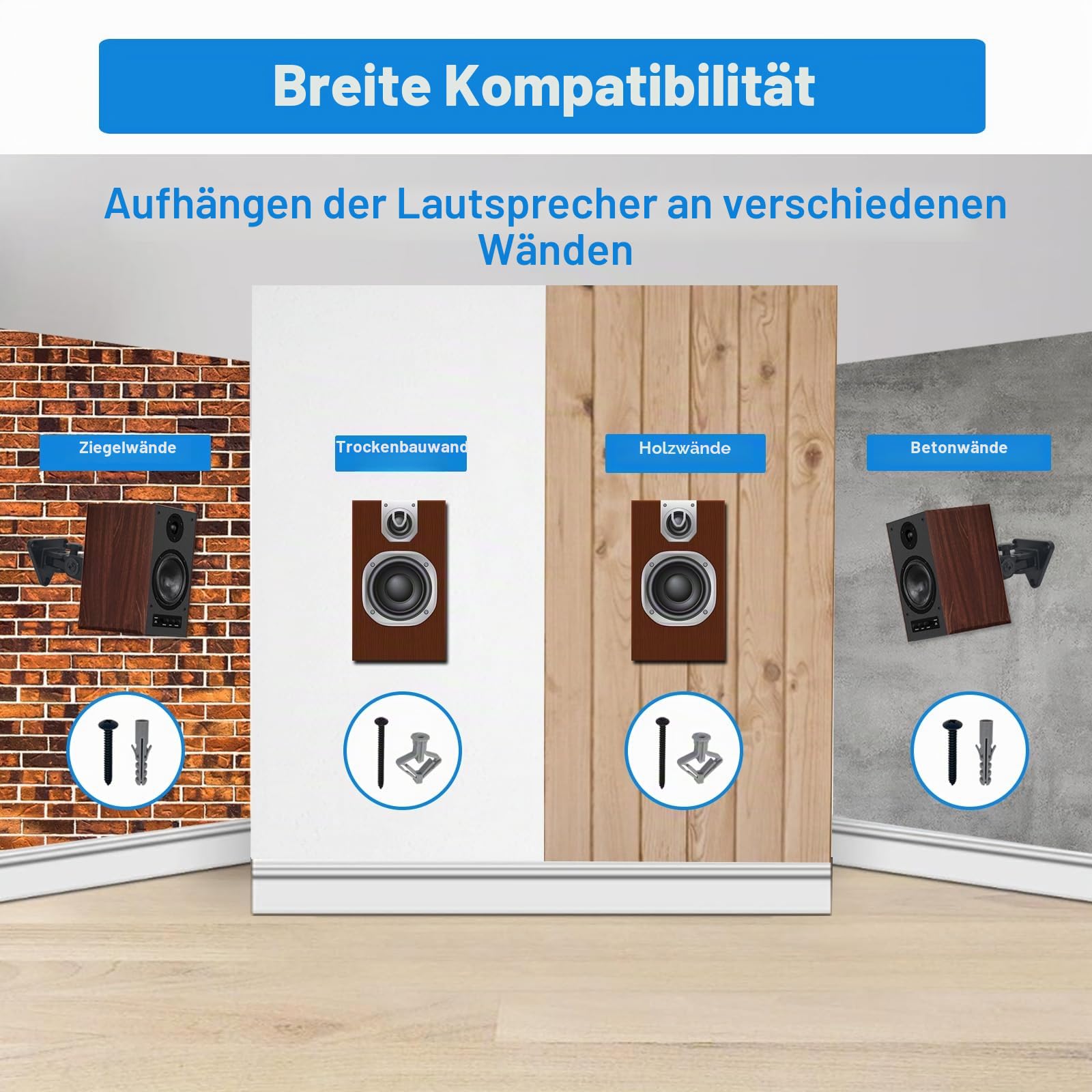 Lautsprecher Wandhalterung, schwen und neigbar, Wandhalterung aus Aluminium für kleine Lautsprecher, Tragkraft bis zu 30 lbs, HD-818, 2er-Pack (schwarz)