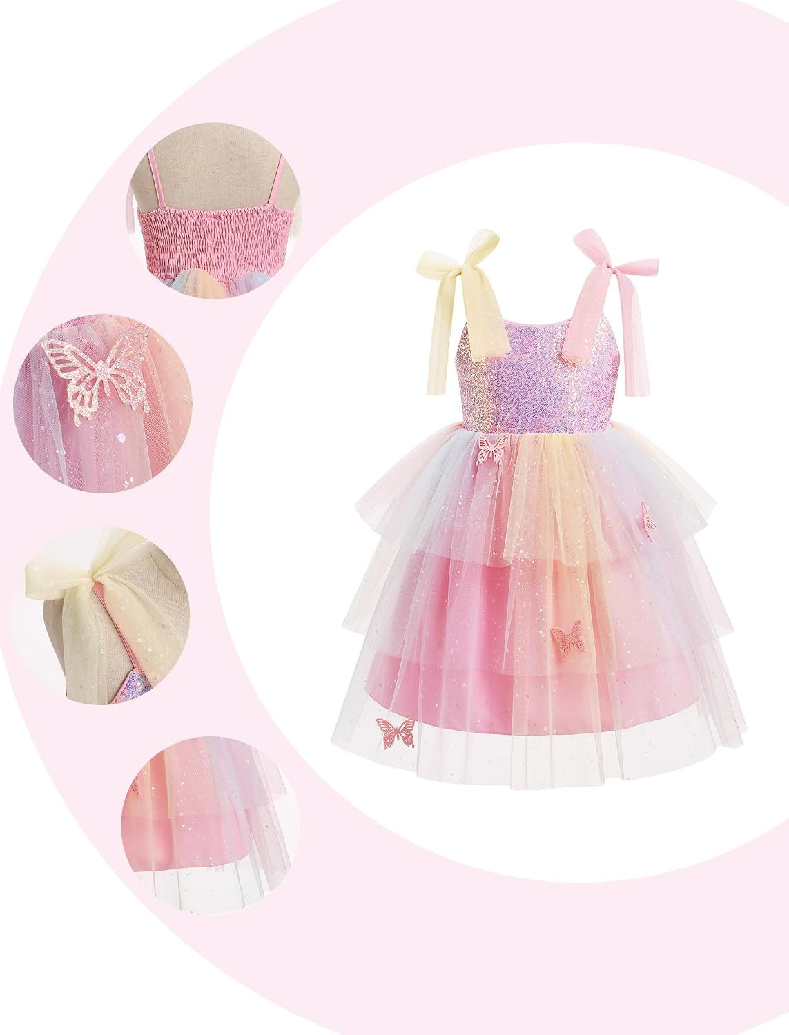 IBTOM CASTLE Birthday Dress for Girls Sequin Butterfly Tiered Tulle Dresses Toddler Princess Formal Pageant Photoshoot Outfit