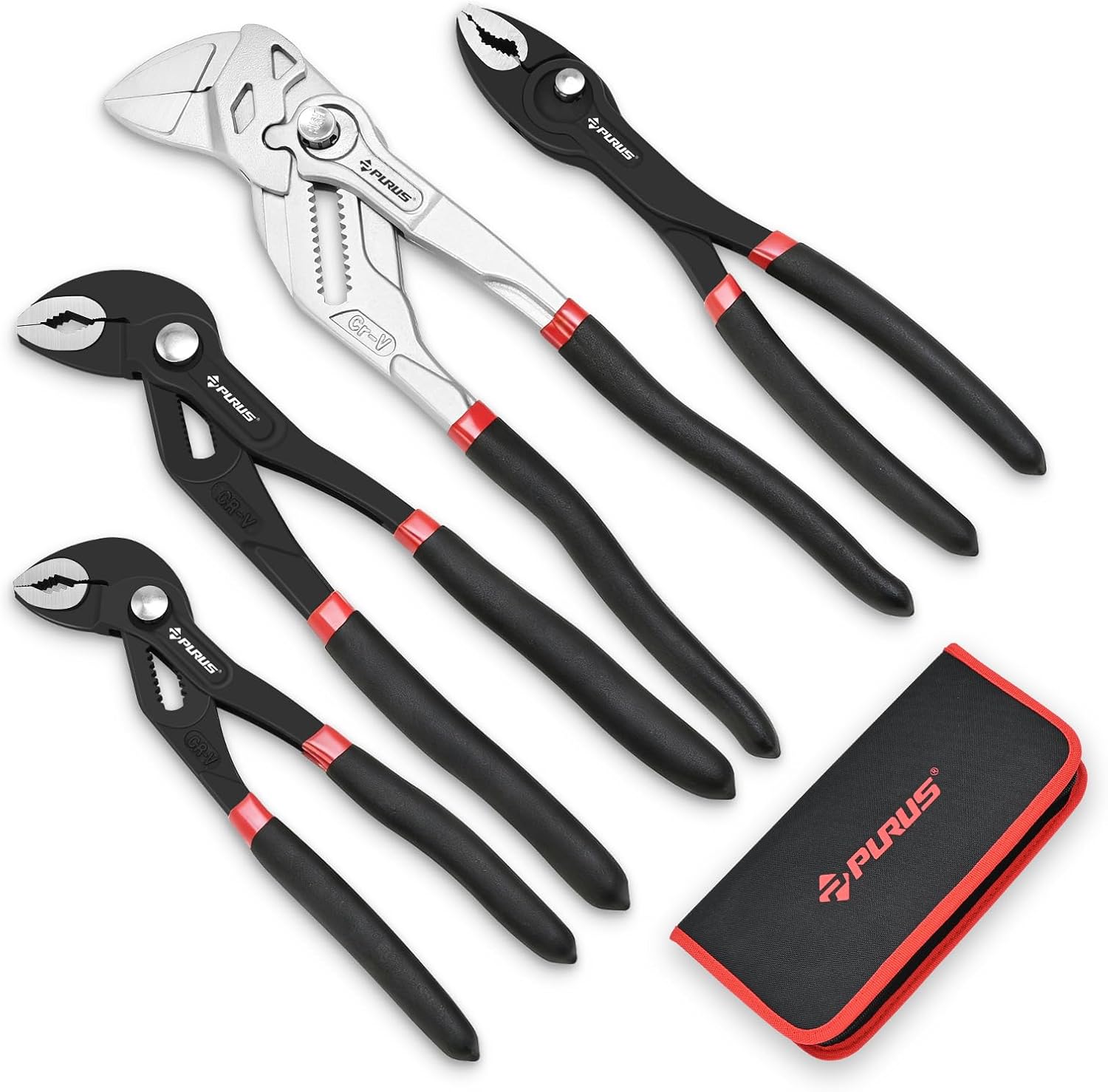 Water Pump Pliers, Plumbing Pliers 7-Inch, 10-Inch and 12-Inch 5-Position Adjustable Tongue and Groove Pliers with Cross Sawteeth