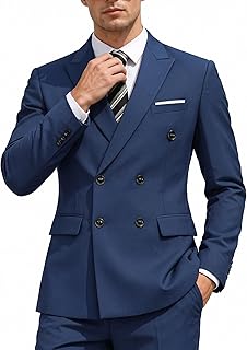 Men's 2 Piece Double Breasted Suits Slim Fit Tuxedo Jacket and Dress Pants Set for Wedding Business Prom