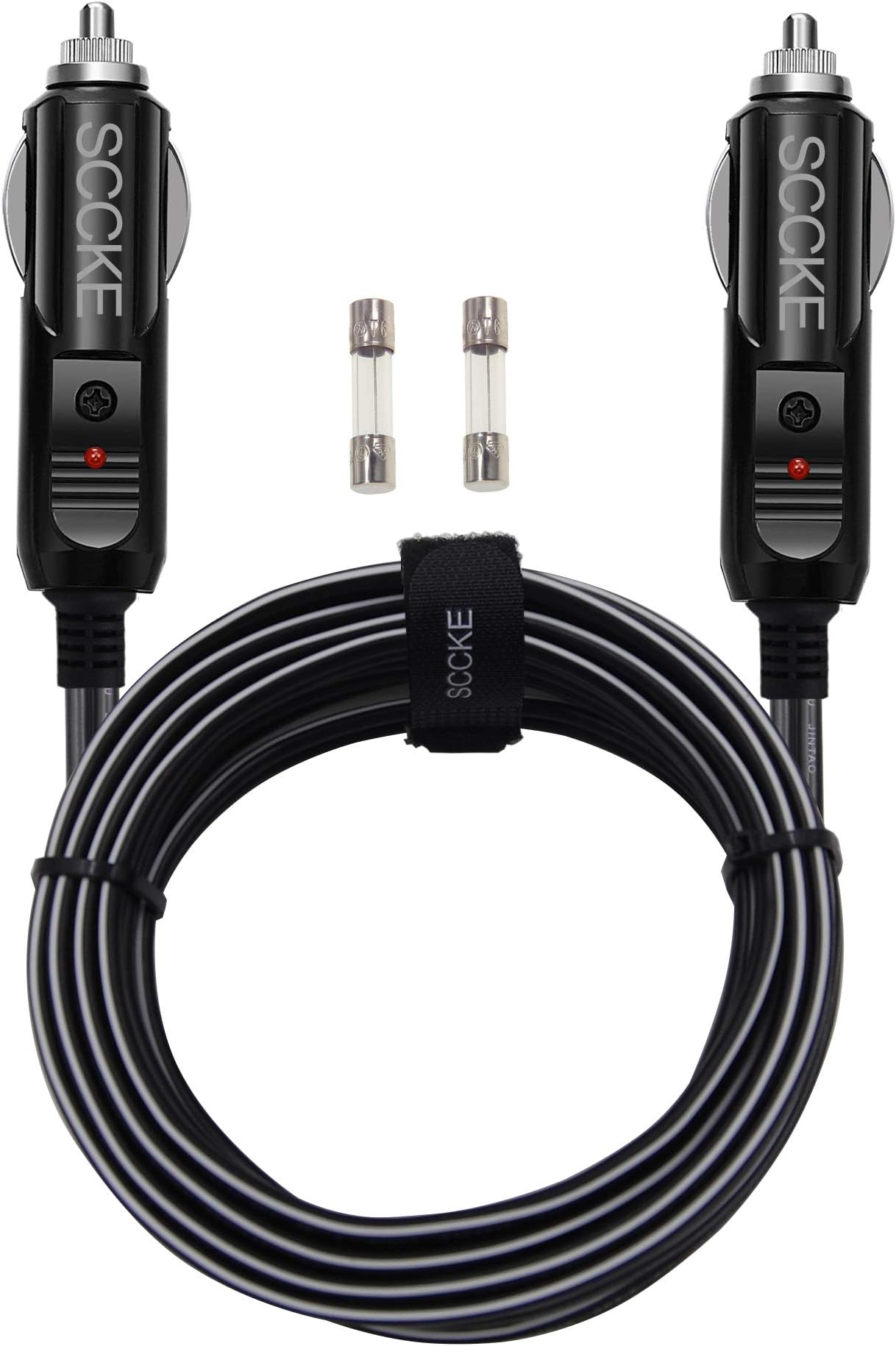 SCCKE Heavy-Duty 20A 10ft / 3.05m 14 AWG Male to Male Plug Cigarette Lighter Charger Cord with LED Indicator and 20A Fuse Protection on Both Plugs