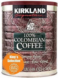 x Kirkland Signature Colombian Ground Coffee Dark Roast 3Pounds (in King's Selection Family Bundle Bulk Packaging) – Premium Supremo Bold Rich Smooth Flavor | Home & Office | Quality Beans