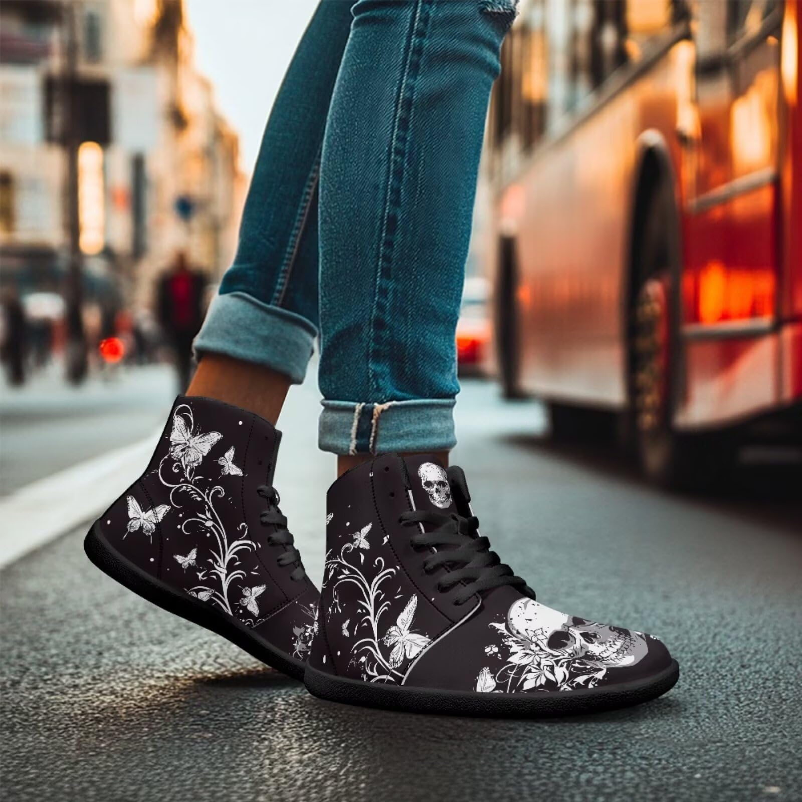 Jeiento Skull High Top Barefoot Laufschuhe atmungsaktive Sneaker für Herren