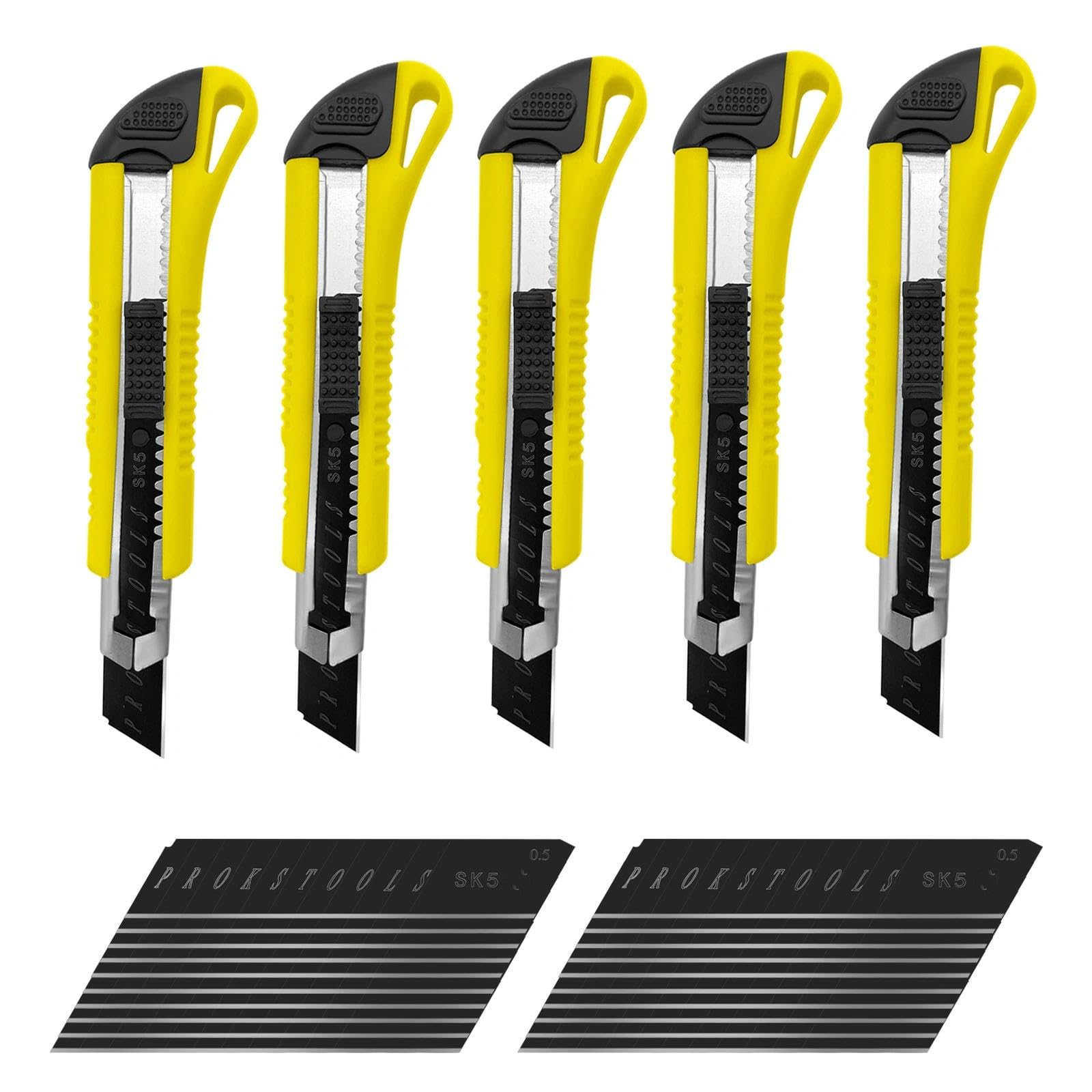 Professional 5-Piece Cutter – Standard Separable Blades Cutter with Stainless Steel Rail, SK5 18 mm Blades, with 20 Replacement Blades