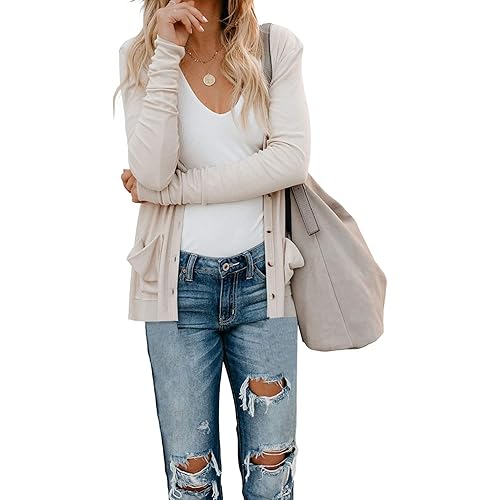 Naggoo Women's Cardigans Button Down Solid Knit Loose Cardigans with Pockets