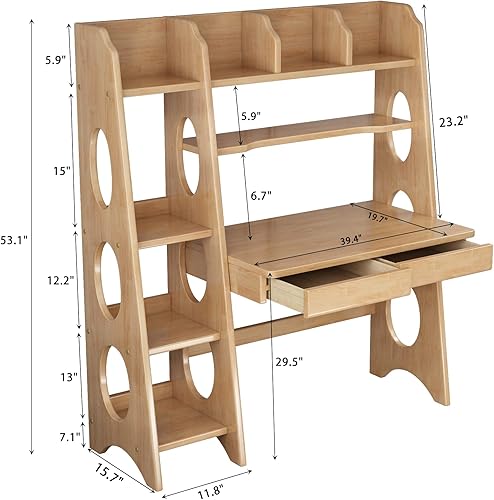 Miniatura 2 de BALANBO Escritorio para niños con cajones y estantería, escritorio de madera para niños, estación de trabajo y escritorio de escritura (blanco)