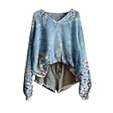 Womens V Neck Boho Tops 2025 Fall Trendy Long Sleeve Colorful Pullover Sweater Lightweight Vintage Ethnic Tunics