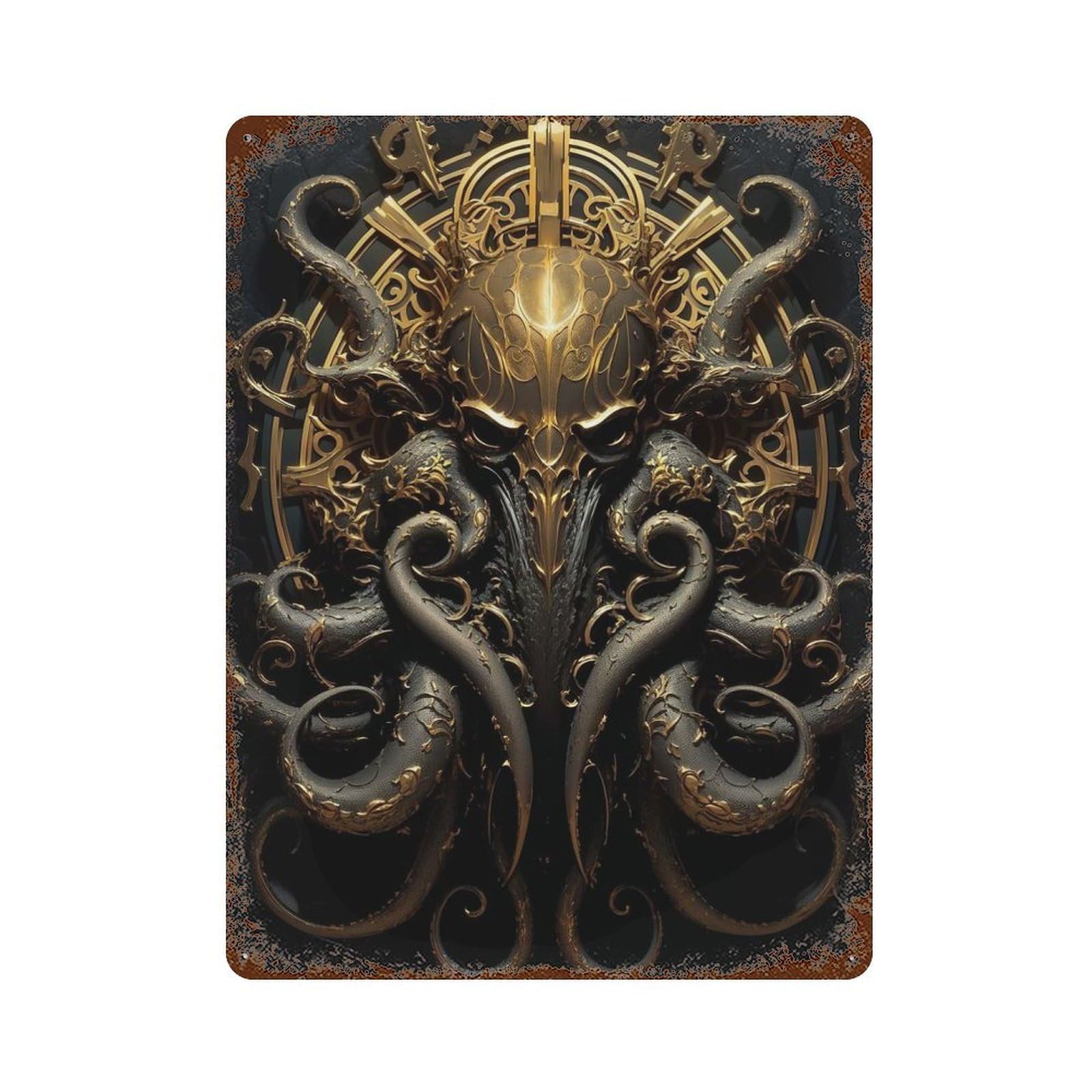 Decorative Tin Sign with Skull Throne of Cthulhu Design 15.7"x11.8", for Farmhouse, Kitchen And Entryway Decor, Decorative Metal Wall Art