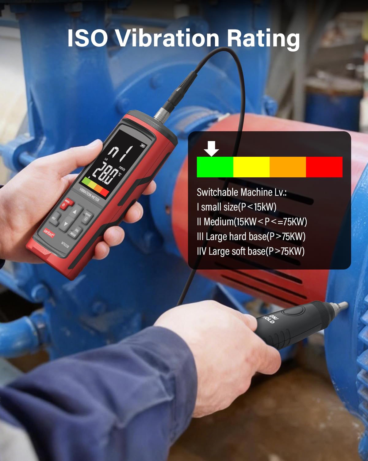 Vibrómetro Wintact WT633B, análisis de vibración mecánica, aceleración, velocidad, desplazamiento, temperatura