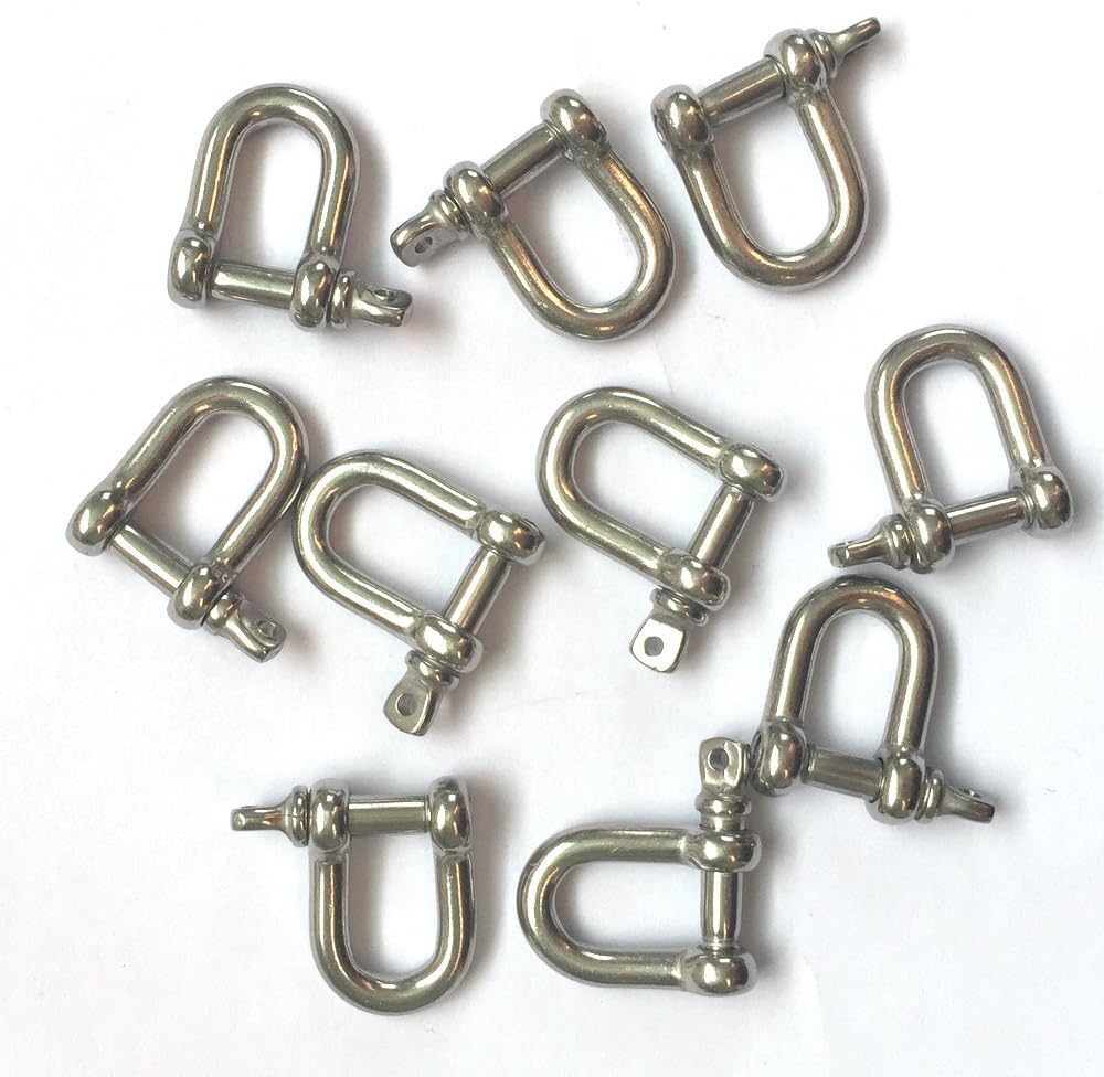 JY-Marine Stainless Steel Mini D Shackle, 4mm, Silver Color,for Paracord Jewelry, Marine Tackle-10 Pieces