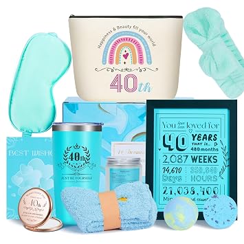 40th Birthday Gifts for Women Luxury Spa Gift Basket with Tumbler, Candle, Bath Bombs, Socks & More Self Care Set for Wife, Mom, Sister, Friends 12 PCS Relaxation Gifts Box