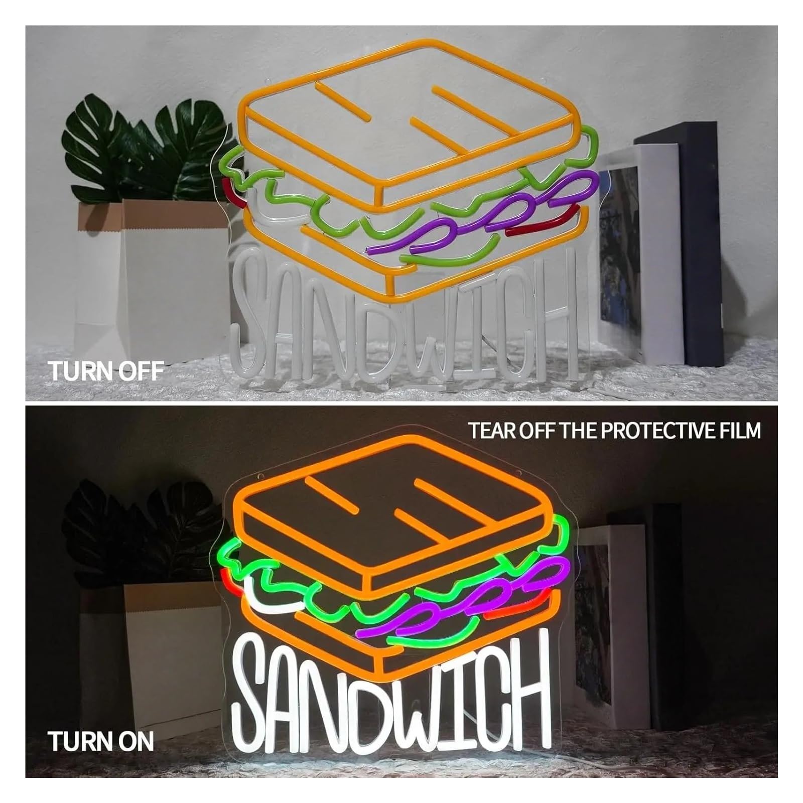 LED néon signe Enseigne Au Néon Sandwich USB À Intensité Variable, Lumière Pour Cuisine, Restaurant, Restauration Rapide, Bar, Entreprise, Décoration De Fête, 35cmx32cm