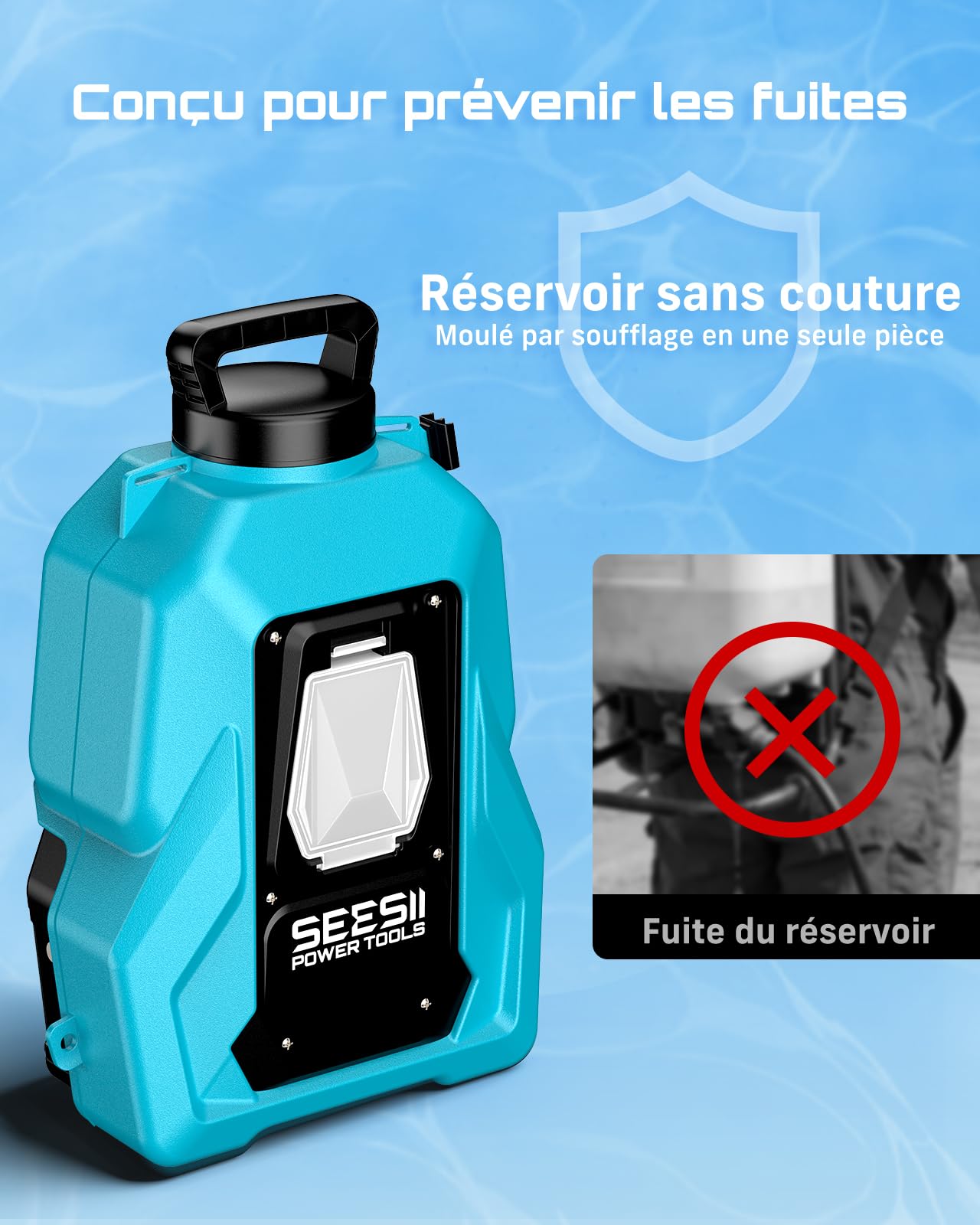 SEESII Pulvérisateur Electrique à Dos 19L avec Double Batterie, 3,5 h d’Autonomie, Lance Télescopique en Laiton, 7 Buses, Pression Réglable Jusqu’à 6,9 Bar pour Jardin et Désherbage