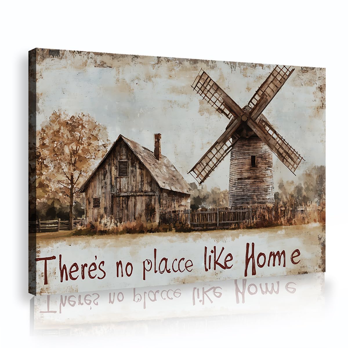 CHERHERART Rustic Windmill Farmhouse Canvas Wall Art Vintage Country Cottage Kitchen Decor Picture Cozy Shabby Chic Living Room Canvas Print 40x60cm Innerframe