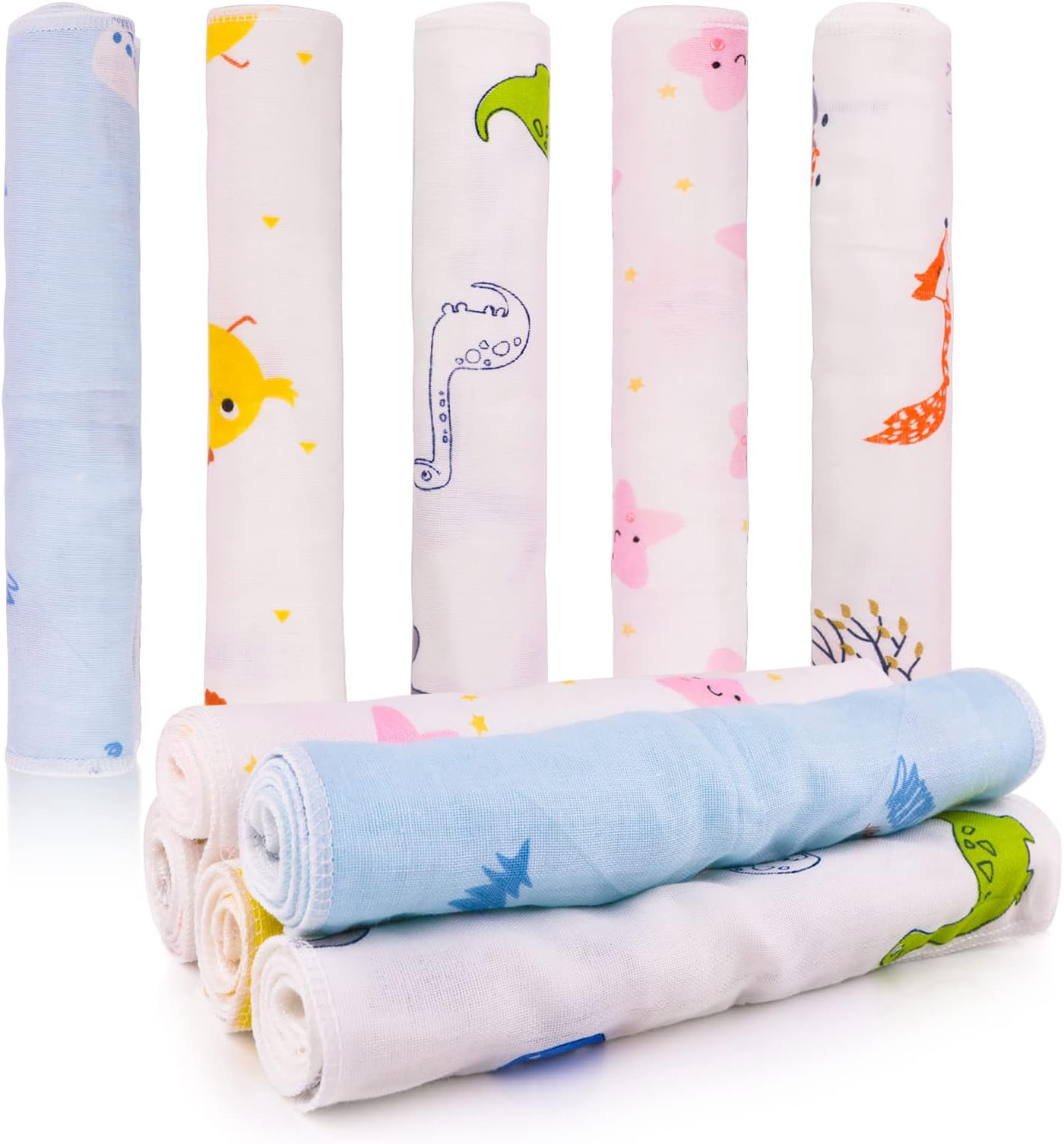 Cotton Baby Muslin Squares, 10 Pack Muslin Cloths for Baby, Absorbent & Breathable Muslin Face Cloths, Soft Reusable Burp Cloths for Newborn, Washcloths with 4 Layered for Face Cleaning (24.5x 24.5cm)