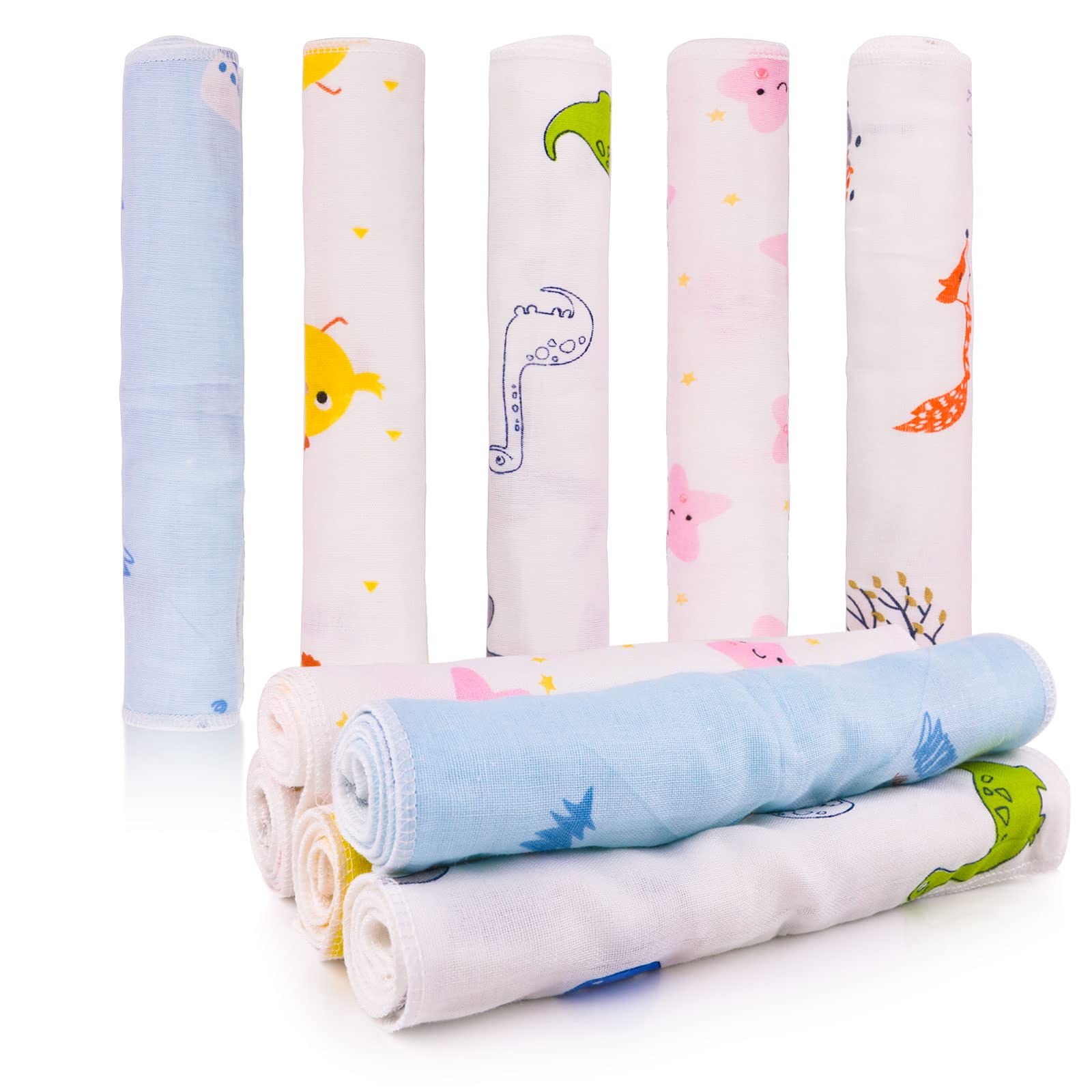 Cotton Baby Muslin Squares, 10 Pack Muslin Cloths for Baby, Absorbent & Breathable Muslin Face Cloths, Soft Reusable Burp Cloths for Newborn, Washcloths with 4 Layered for Face Cleaning (24.5x 24.5cm)