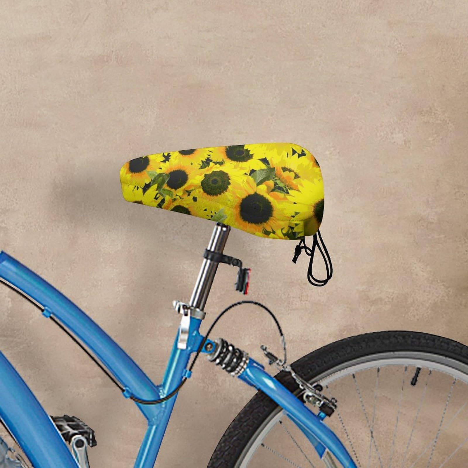Coprisella Bici Impermeabile,Sella Bici Stampa 3D di Girasoli,Sella Mtb Regolabile,Bicicletta Coprisedile Fibbia a Molla,Coprisella Bicicletta Adatto alla Maggior Parte (Girasole 2,2 pezzi)