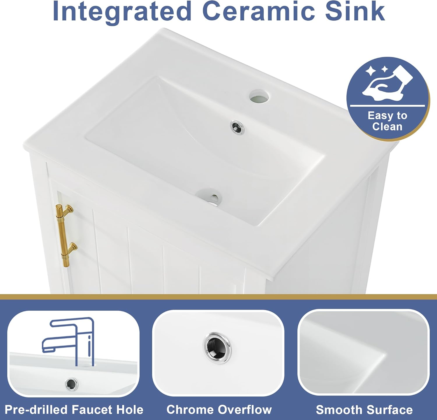 20" Bathroom Vanity Cabinet with Ceramic Sink Top Set, Freestanding, Two-Tier Storage Rack, Soft Closing Door, White