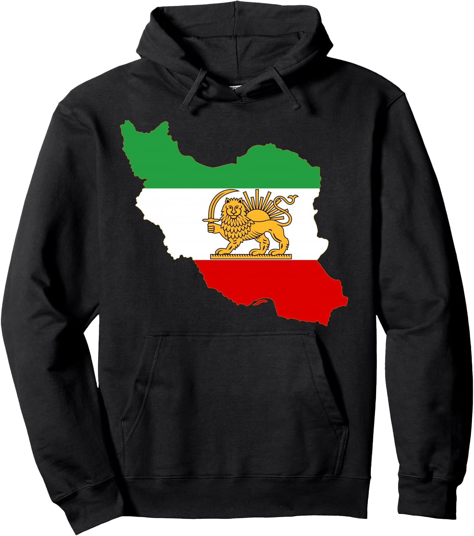 Iran Map with Lion and Sun Emblem, Persian Flag Pullover Hoodie