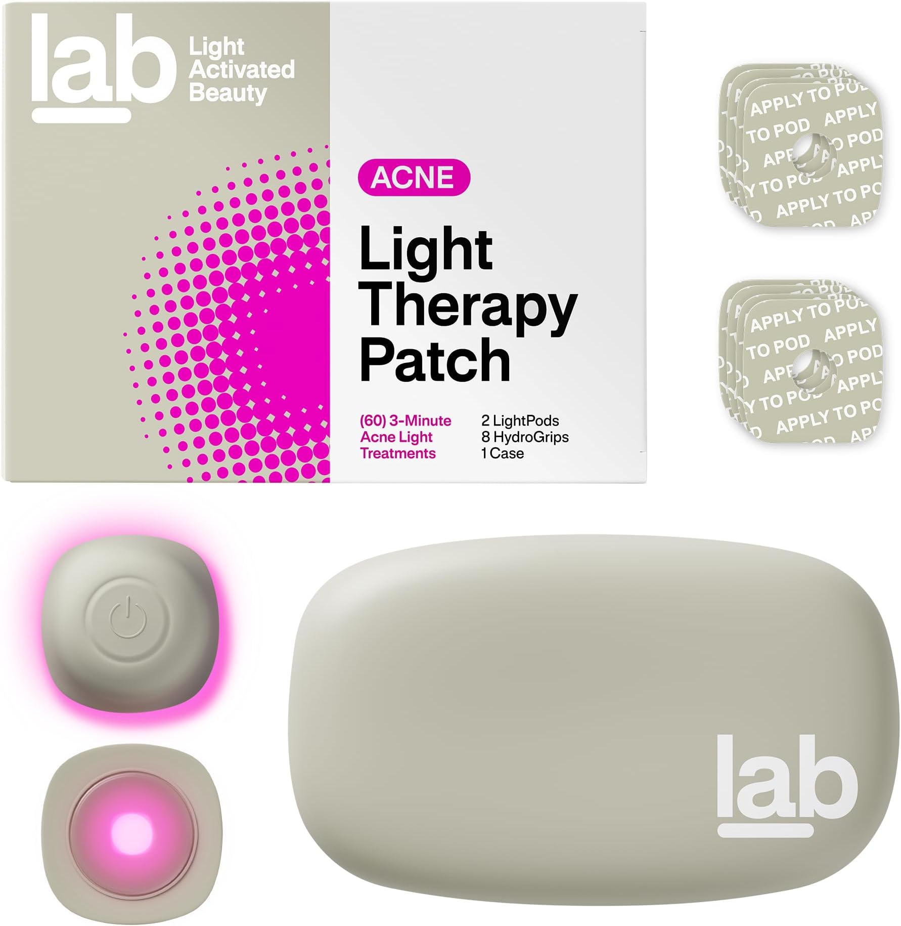 Light Activated Beauty l.a.b Therapy Acne Patch, 2-Pack, LED Red and Blue Hydrocolloid Acne Patches, Fast Acting 3 Minute Skin Care Pimple Patch Spot Regimen for Zits, Blemishes, 60 Uses