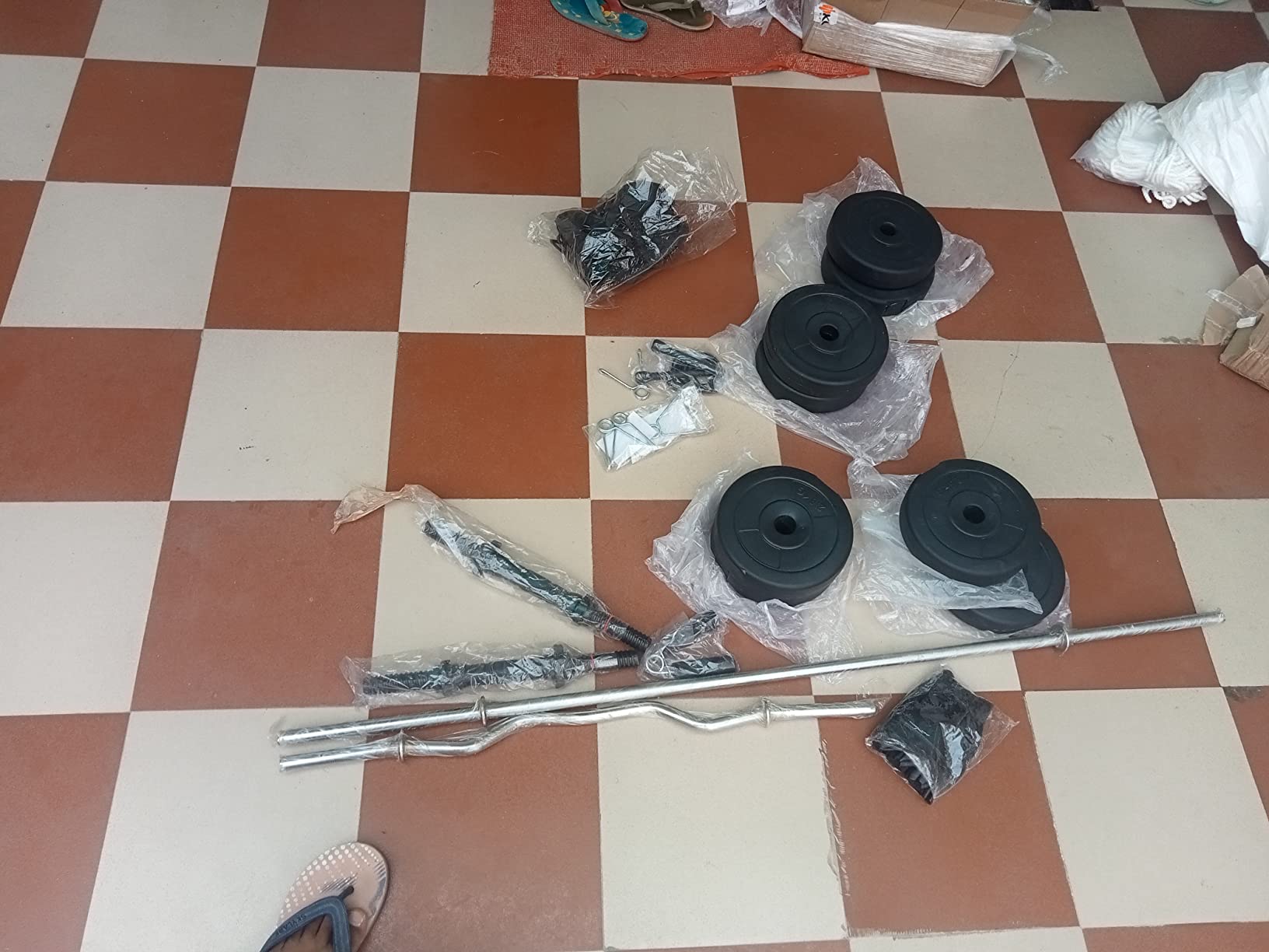 FITMAX PVC 10KG COMBO HOME GYM SET WITH ONE 5 FT PLAIN, ONE 3 FT CURL ...