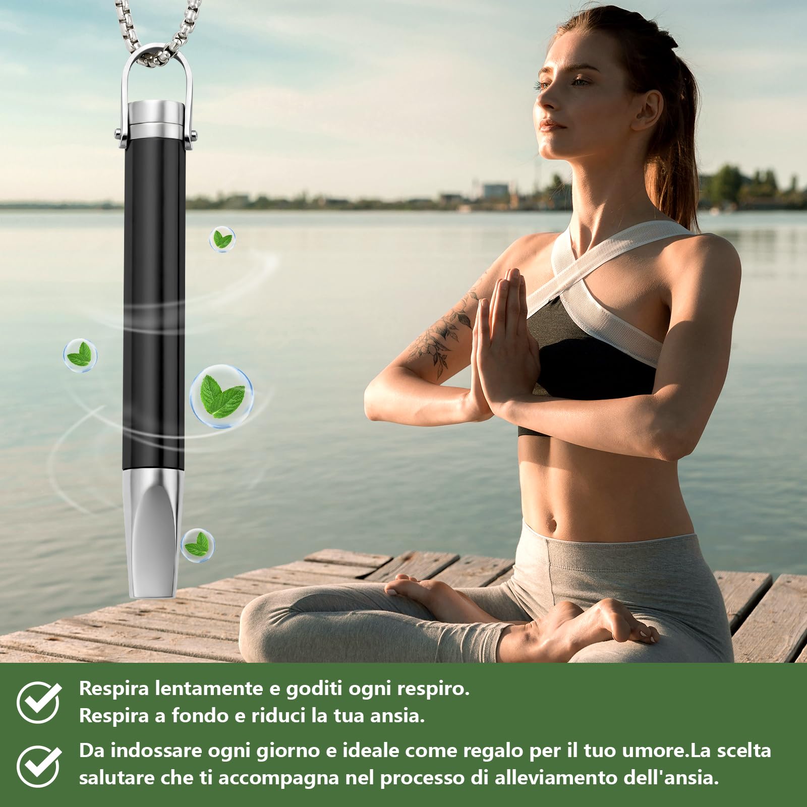 Set Collana Ausiliaria Per Smettere Di Fumare, Con 15 Filtri. Resistenza dell'aria regolabile, Collana Respiratoria Antistress Senza Nicotina, Calma l'umore Tramite la Respirazione. Acciaio Inox