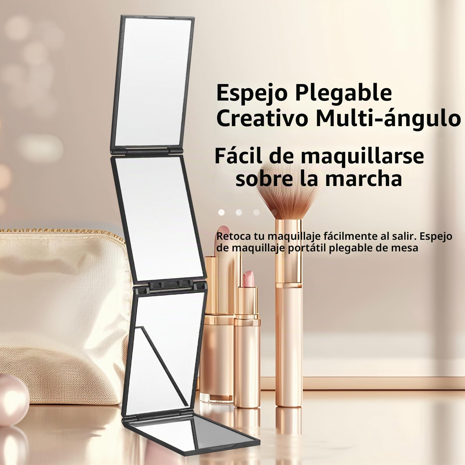 Espejo 360 Grados, 4 Vías, Plegable, Portátil, para Viajes y Belleza