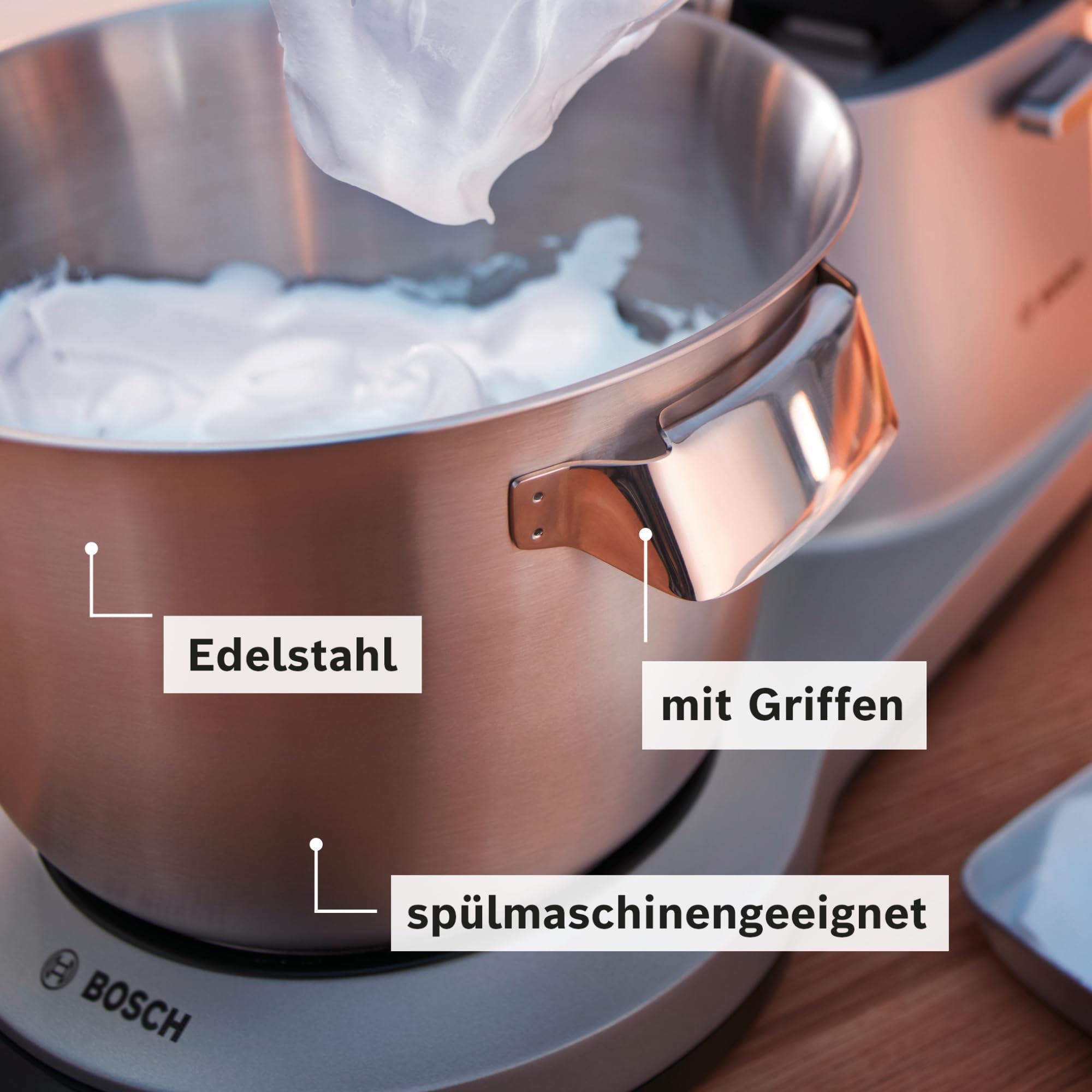 Bosch Küchenmaschine Serie 8 MUM9DT5S41, Edelstahl-Schüssel 5,5 L, integrierter Timer, ohne Waage, diverses Zubehör, Planetenrührwerk, Profi-Knethaken, Schlag-, Silikonbesen Edelstahl, 1600 W, silber