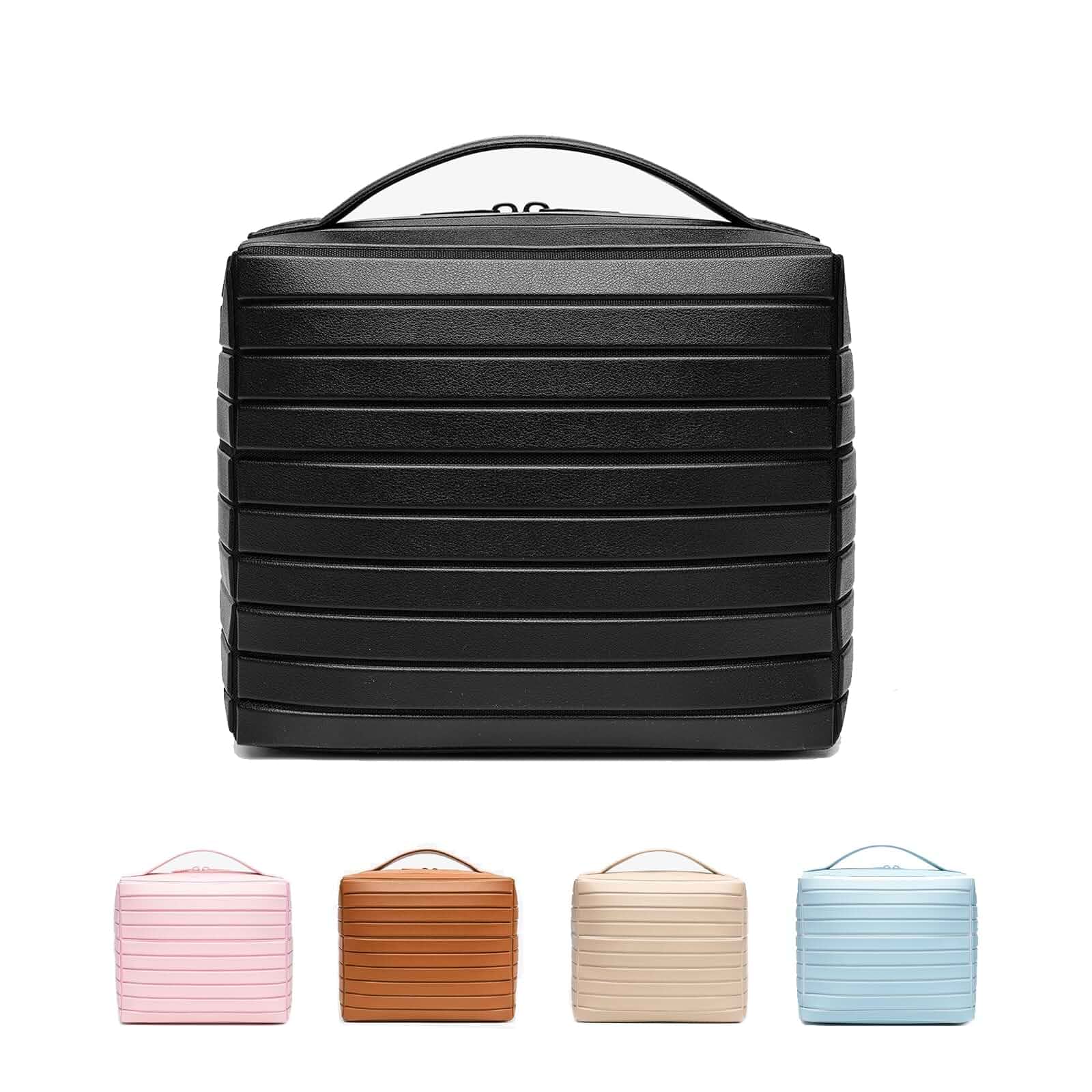 Fold Down Standing Makeup Bag, Large Waterproof PVC Travel Toiletry Organizer, Parallel Design Makeup Bag That Opens Wide & Stands Upright, Foldable Cosmetic Case for Women (Black)