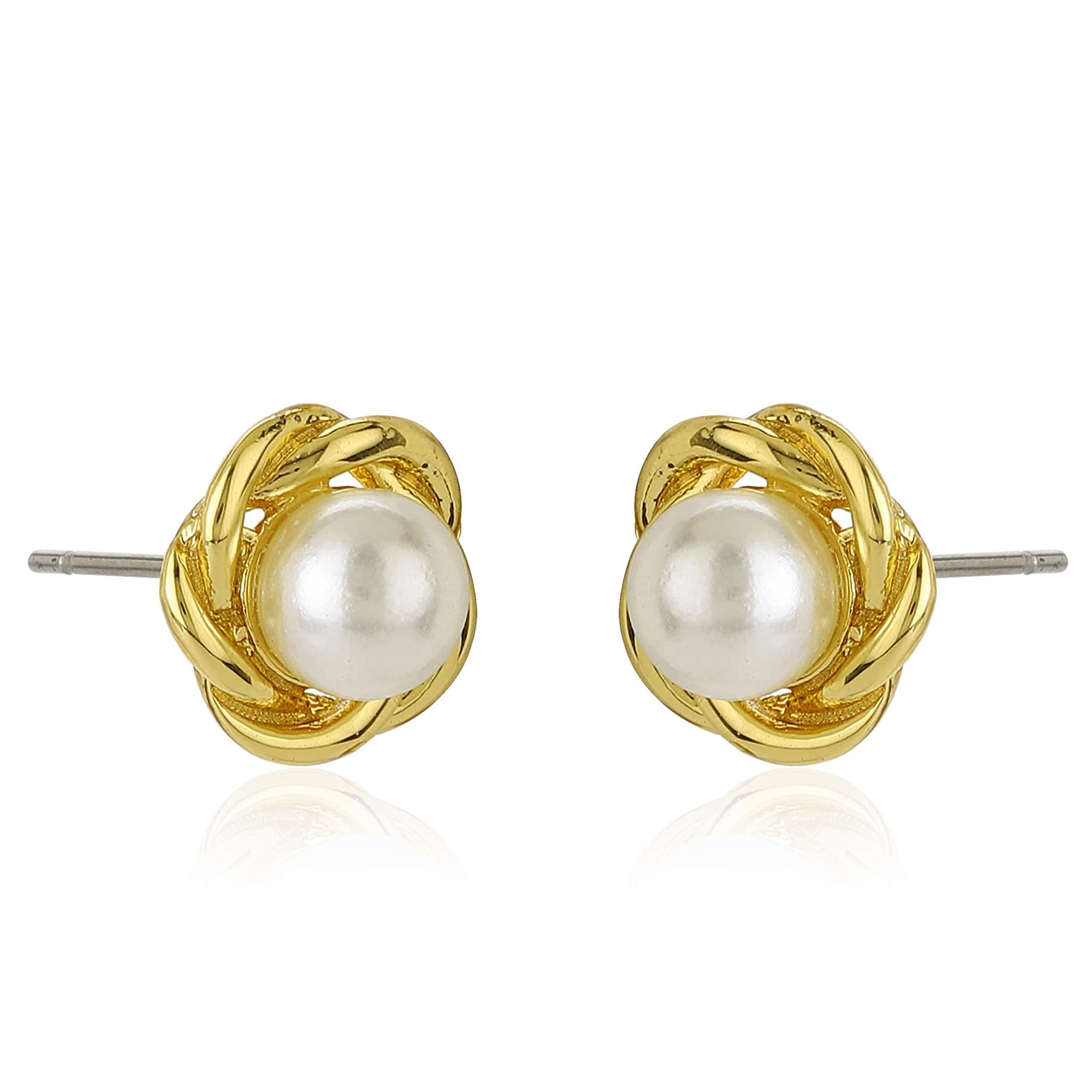 Women's Brass Flux Pearl Stud Earrings