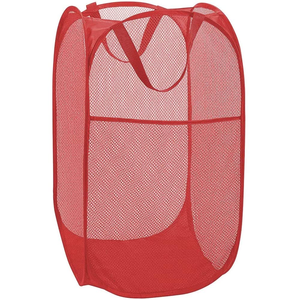 BATTOO Deluxe Strong Mesh Pop up Laundry Hamper Basket with Side Pocket for Laundry Room, Bathroom, Kids Room, College Dorm or Travel Red