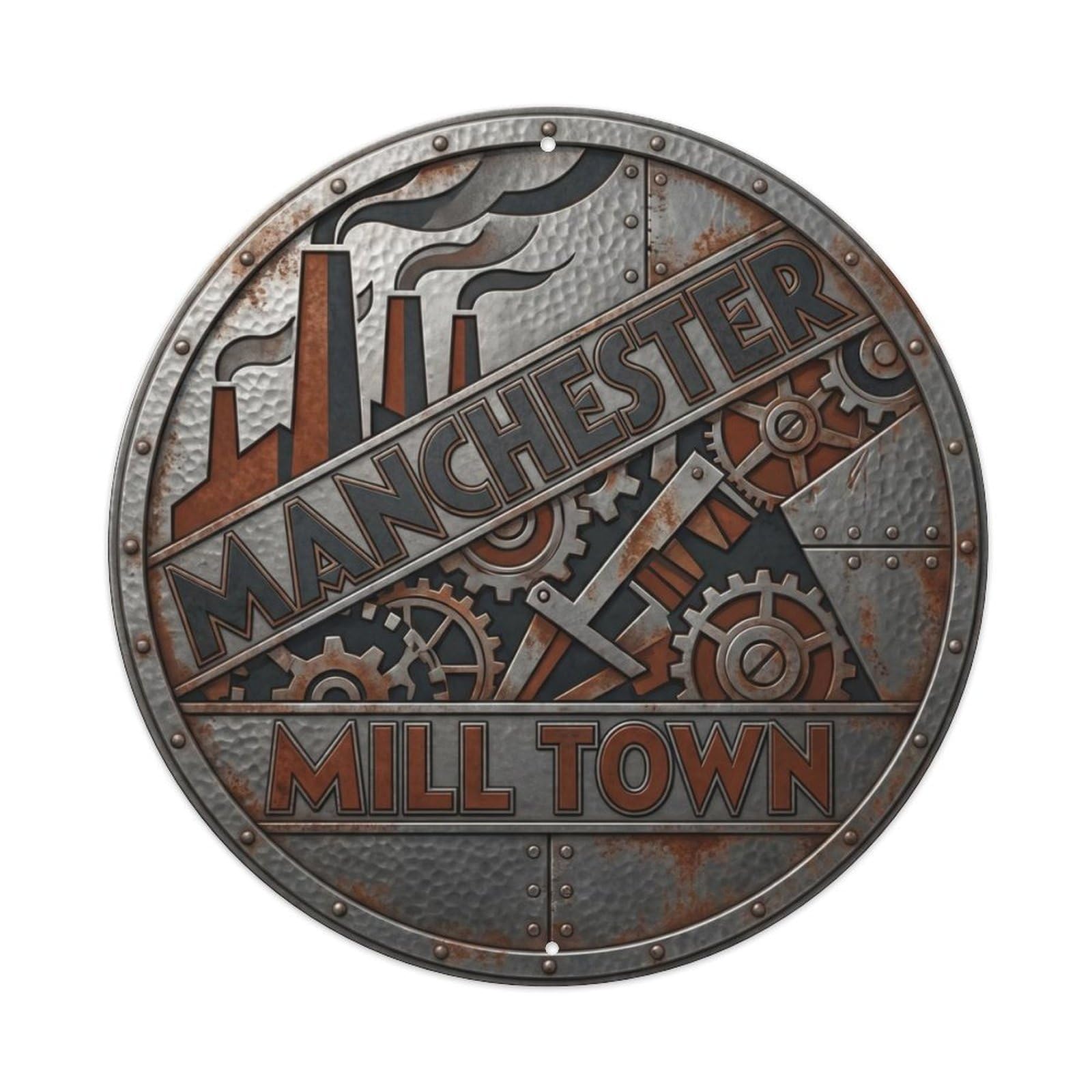 Factory Heritage Lounge Workshop Metal Tin Sign Plaque Wall Decor for Cafe, Club Bar, Office, Home Garden Round Metal Poster 8x8Inch