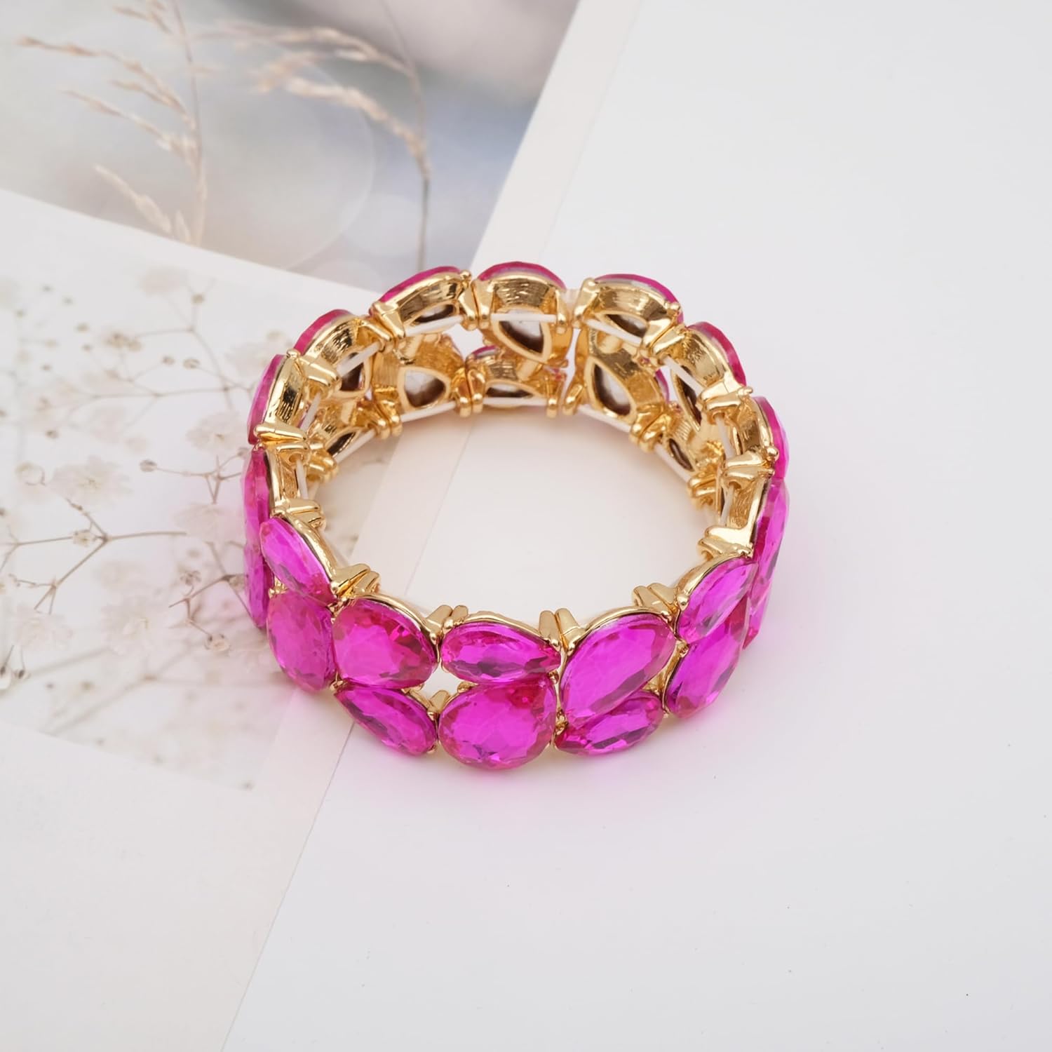 Austrian Teardrop Crystal Bracelet Elastic Stretch Bangle Bracelet for Bride Art Deco Elegant Party Wrist Jewelry for Woman #BA005 - Image 3