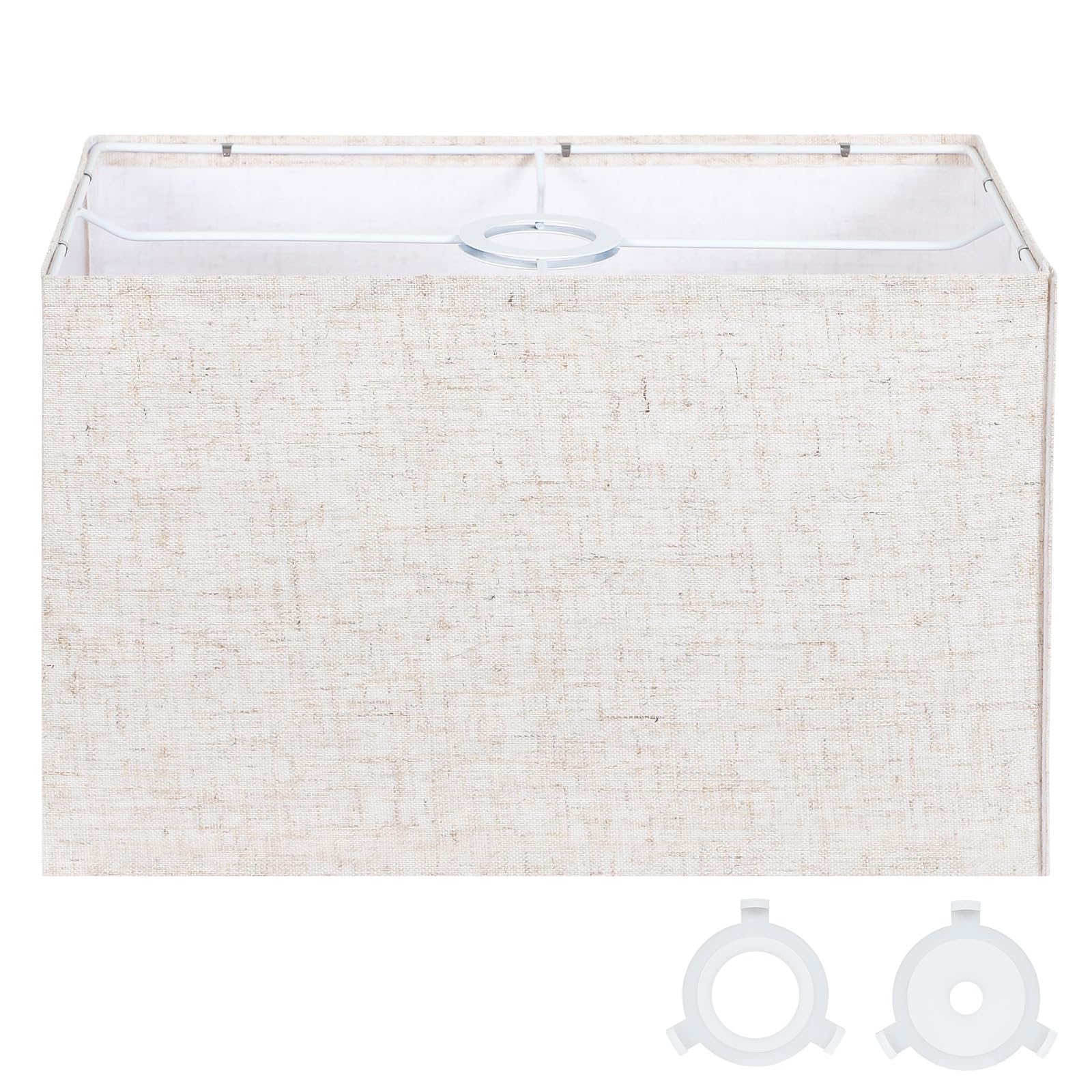 OUTON Beige 16 Inch Rectangular Lampshade, 16" L x 9.6" W x 9.8" H Replacement Linen Lampshades for Table Lamps Floor Lamps Ceiling Light, Natural Linen Lamp Shade Replacement, Spider, Easy Assembly