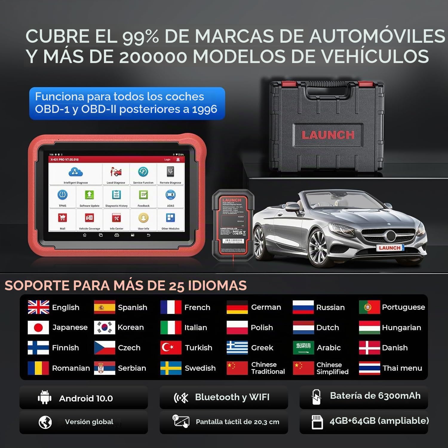 LAUNCH Dispositivo Diagnostico X431 Pros V5.0 OBD2 Aggiornamento 2025, 38+ Funzioni Speciali, Controllo Bidirezionale, Codifica ECU, Servizio IMMO, Personalizzazione, Programmazione Chiavi