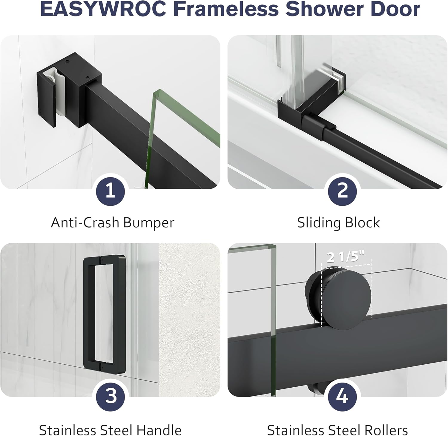 Frameless Shower Enclosure, 36" D x 49-54" W x 76" H Sliding Glass Shower Door with Side Panel, SGCC Tempered Glass, Explosion-Proof Film & Nano Coating, Matte Black Finish
