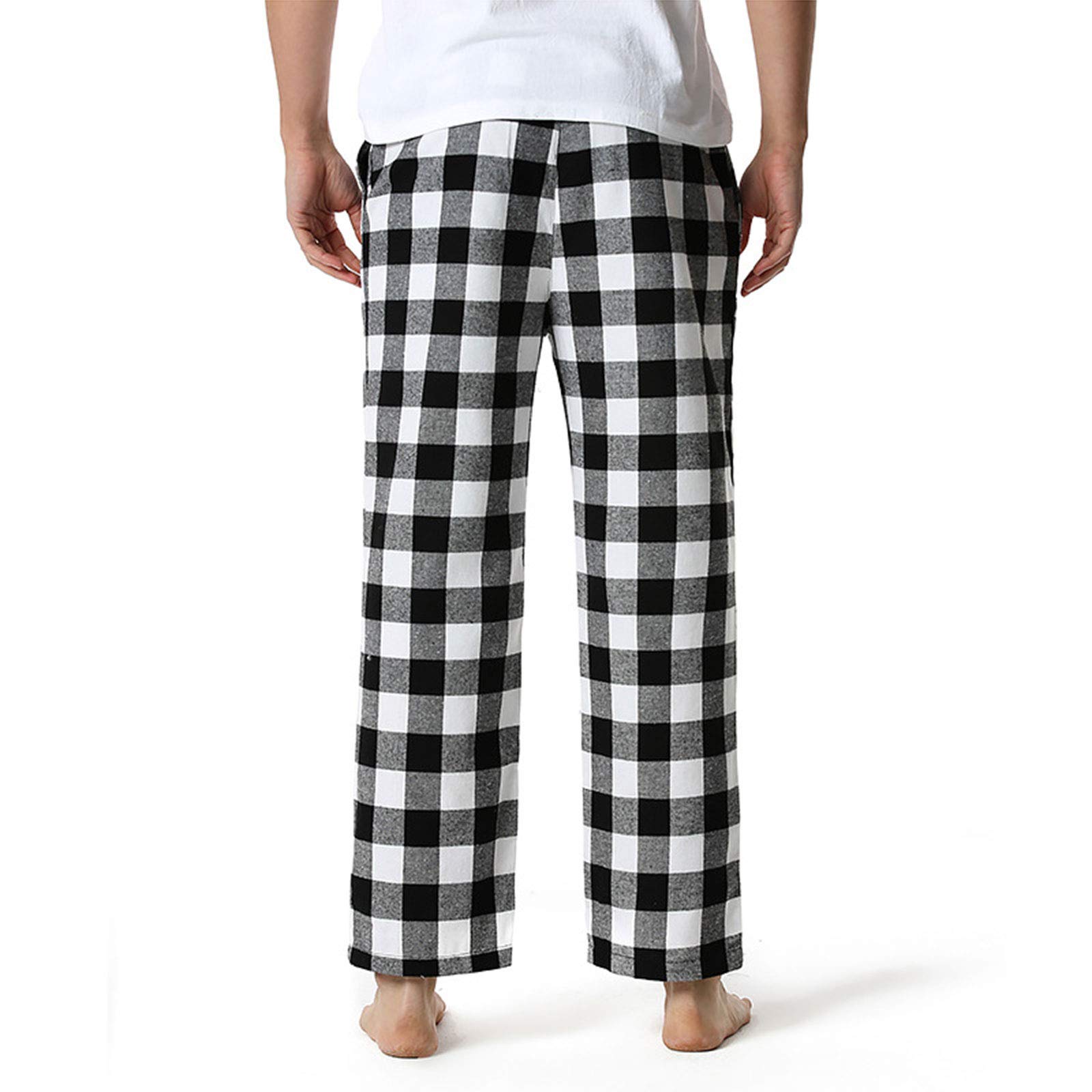 Pantalon De Pyjama Pour Homme En Flanelle De Coton à Carreaux Avec Poches Et Braguette à Boutons, Plaid Bleu, Petit