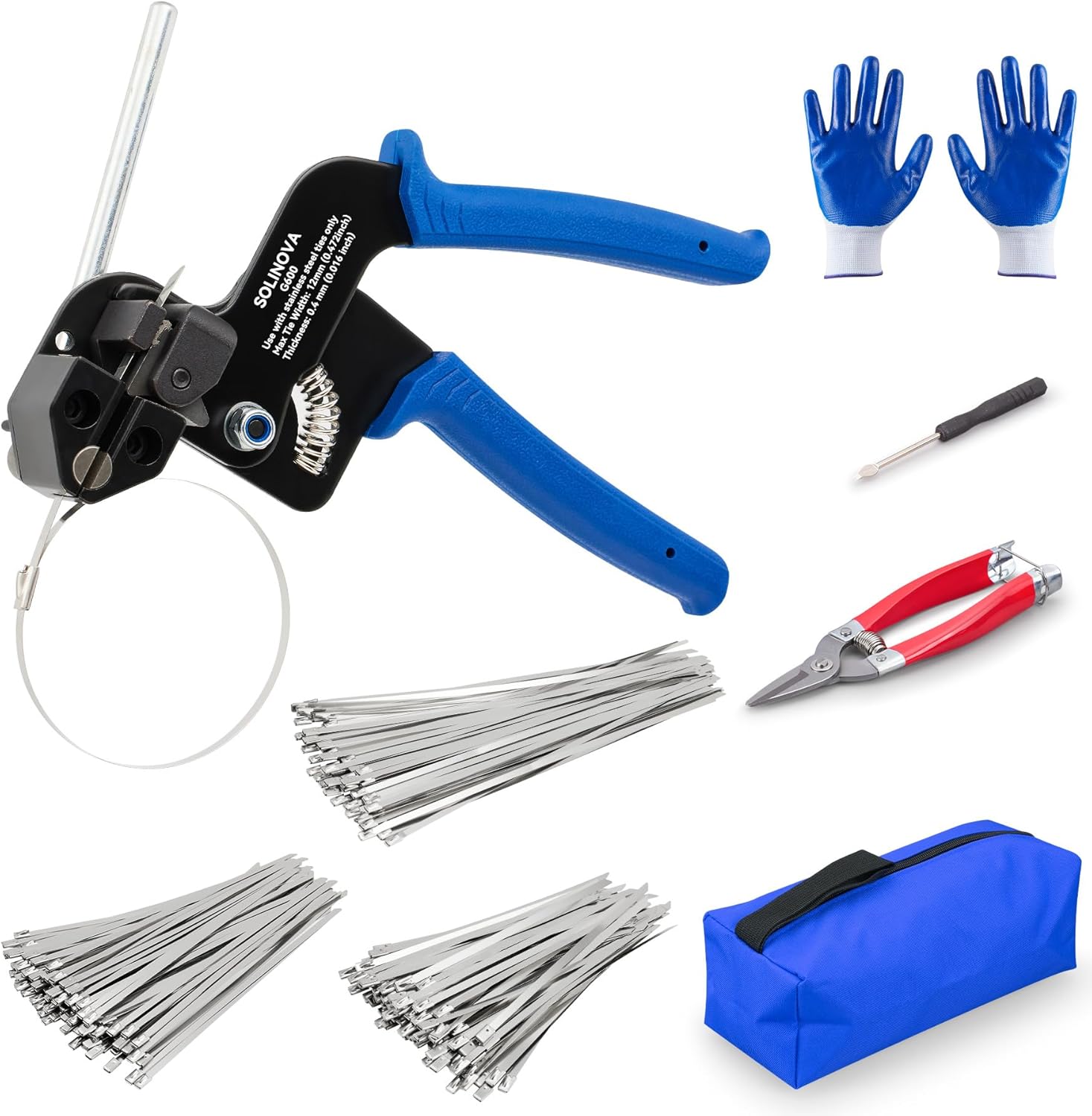 Stainless Steel Cable Tie Gun Metal Zip Cutter Heavy Duty Outdoor, 250PCS 304 Metal Zip Ties Adjustable Fastening Cutting Tie Tool Sets for Vehicles Exhaust Wrap Wire Fence Chicken Coop